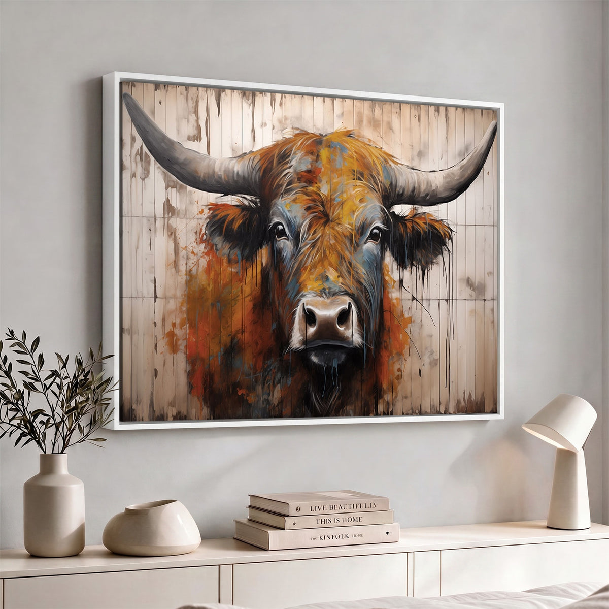 47284-MGV-CV-24X16 - Abstract Bull Highland Cow Canvas Wall Art Print