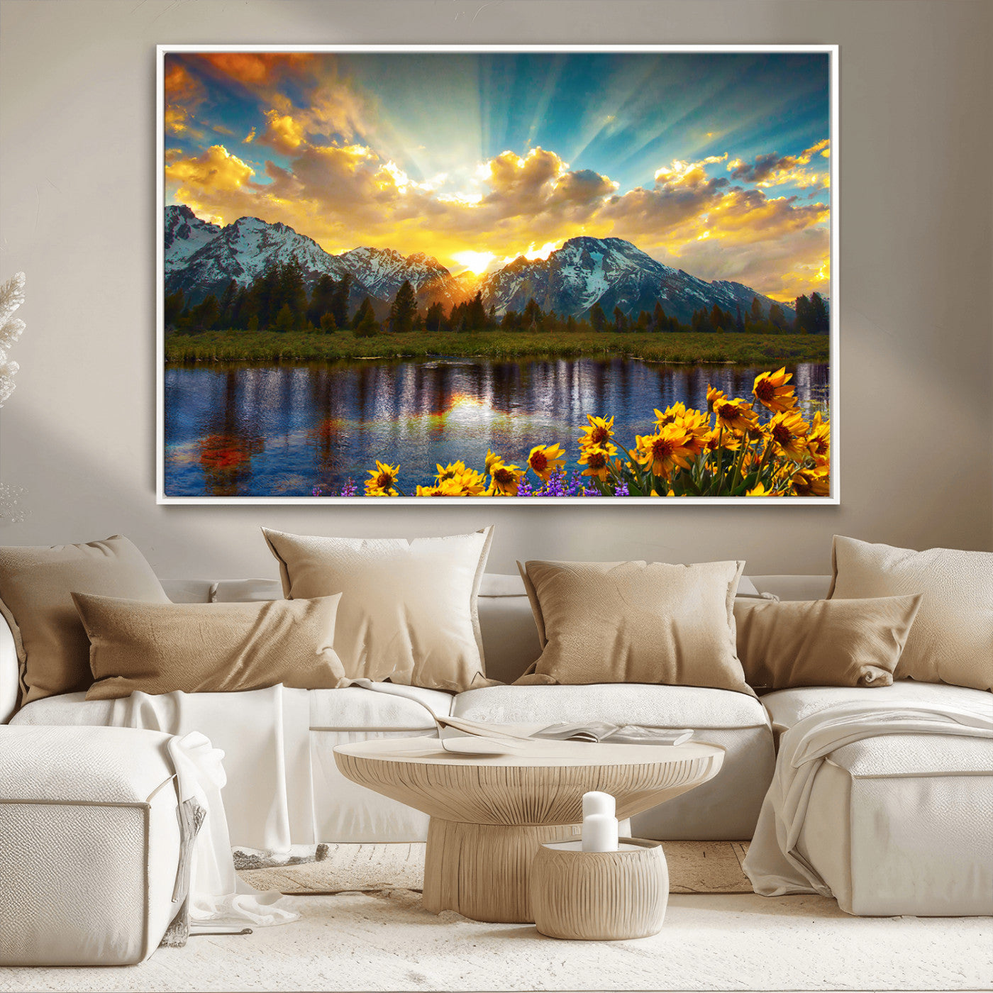 MGV-FC-36X24 - Grand Teton Park Amazing Mountain Landscape Sunset Wall Art Canvas Print