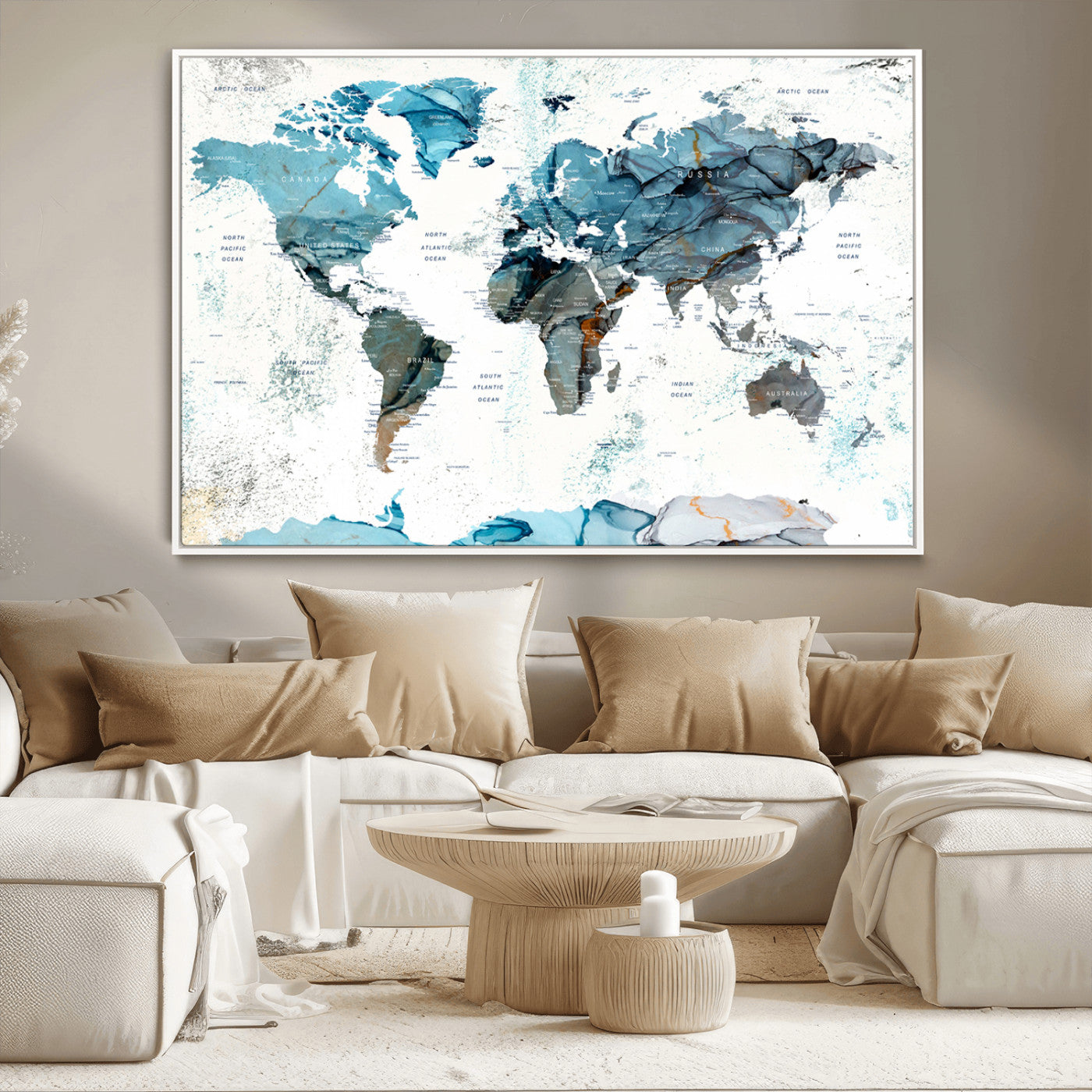 MGV-FC-36X24 - Push Pin World Map Canvas Print – Framed Wall Art for Couples to Track Their Travels – Anniversary