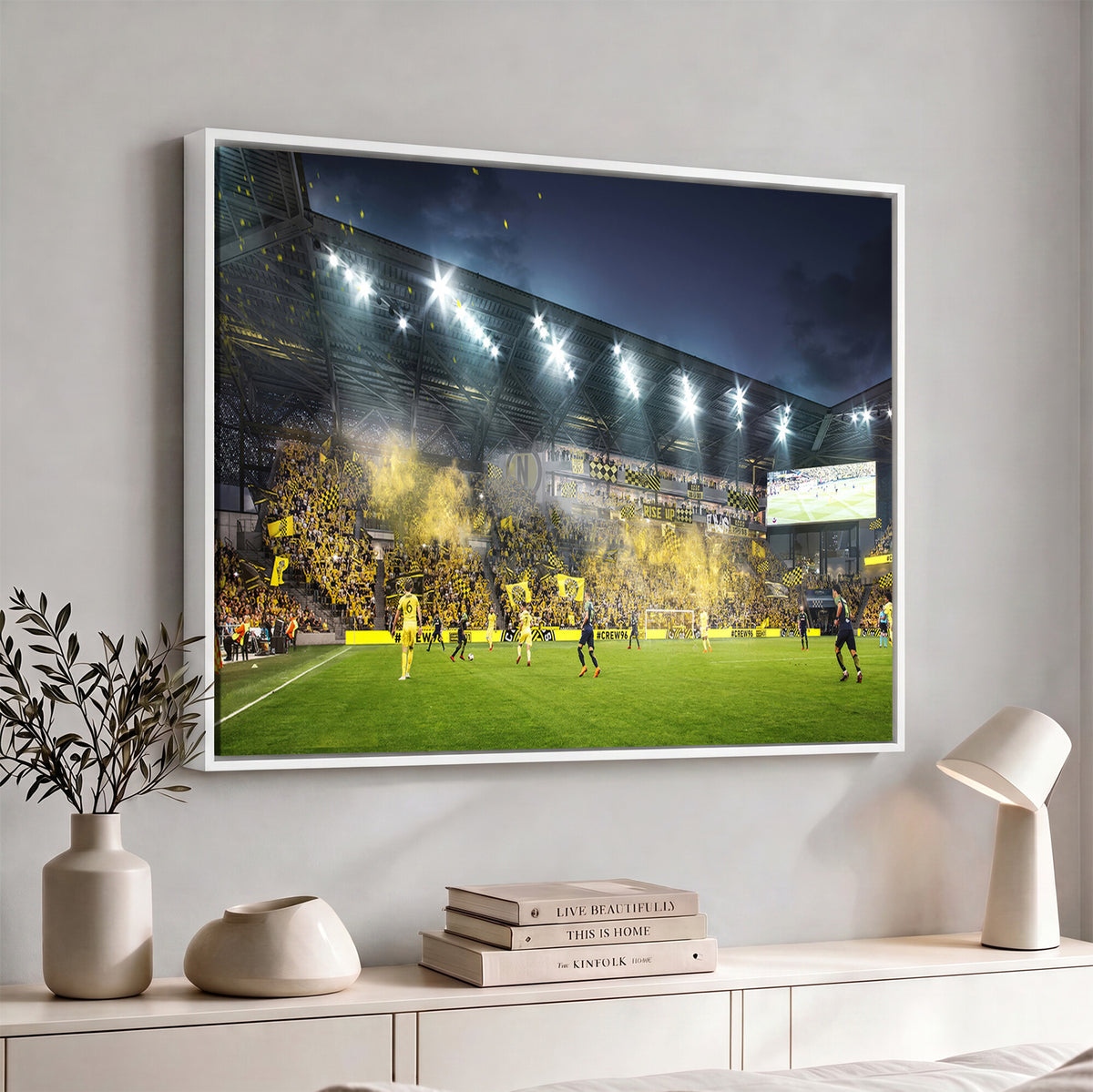 65820-MGV-CV-36X24 - Columbus Crew Stadium Match Triple Canvas Wall Art - Dynamic MLS Game Scene Canvas Wall Art