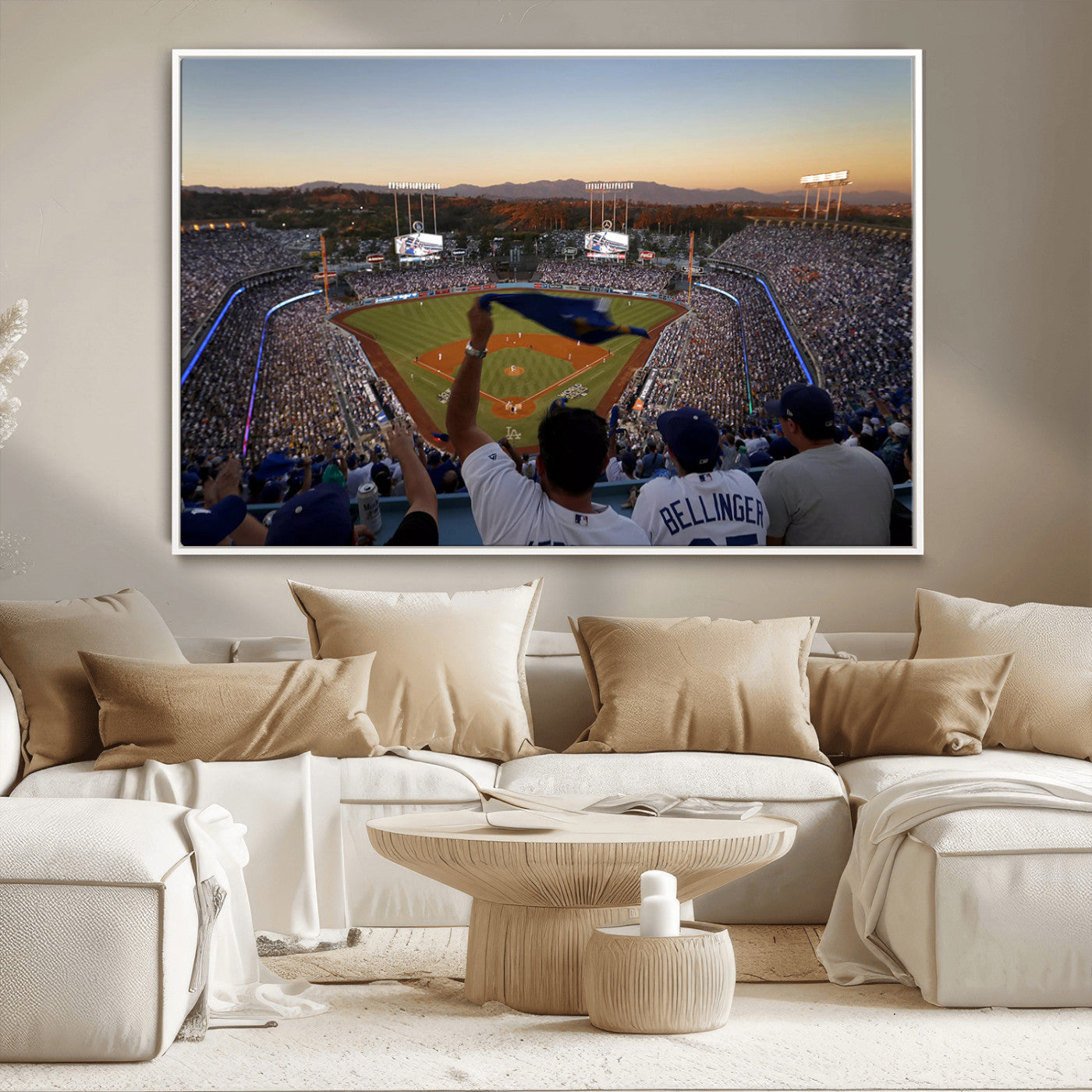 MGV-FC-36X24 - Dodger Stadium Sunset Game Triple Canvas Wall Art - Los Angeles Dodgers MLB Match
