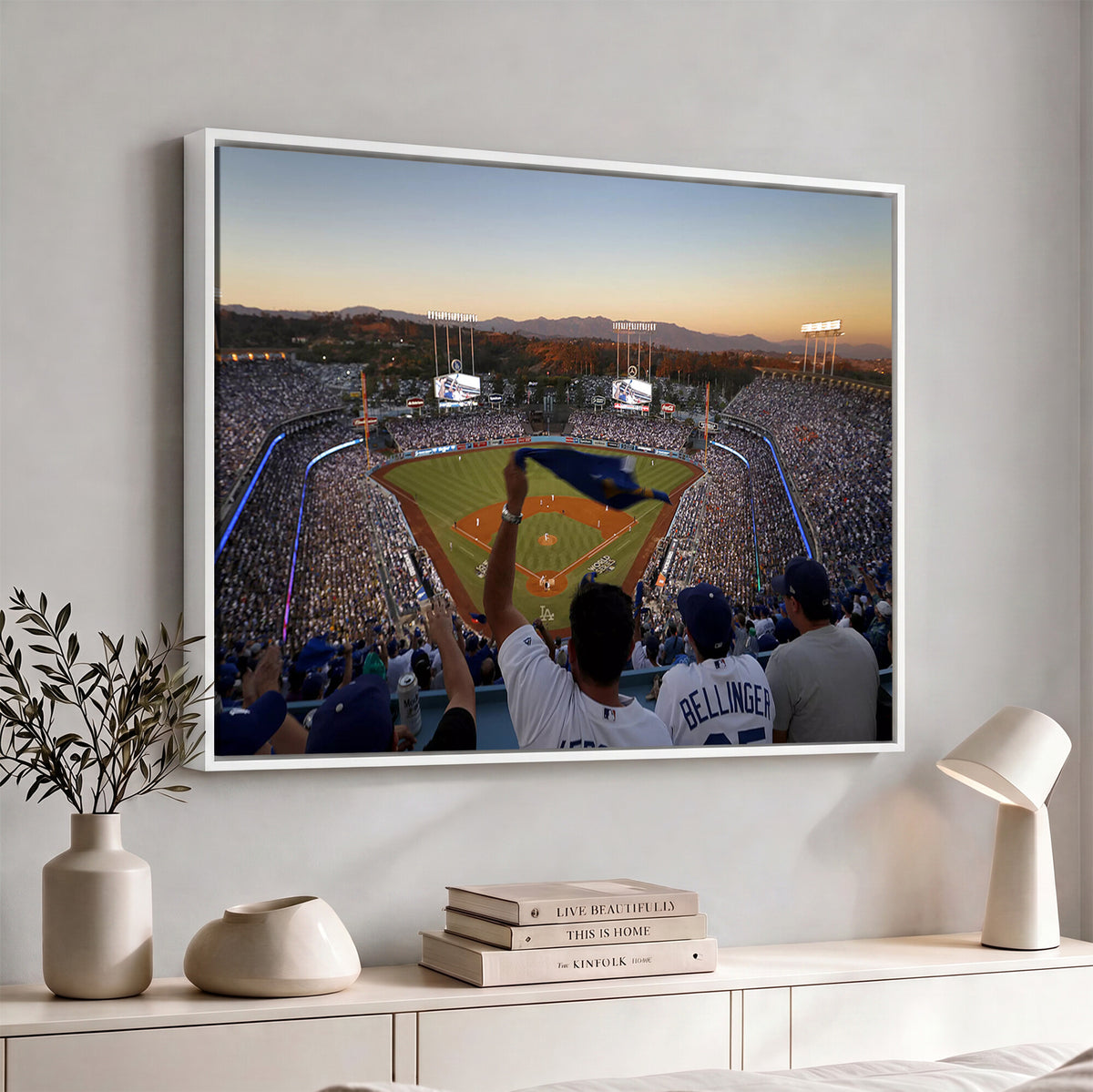 60162-MGV-CV-36X24 - Dodger Stadium Sunset Game Triple Canvas Wall Art, Los Angeles Dodgers MLB Match