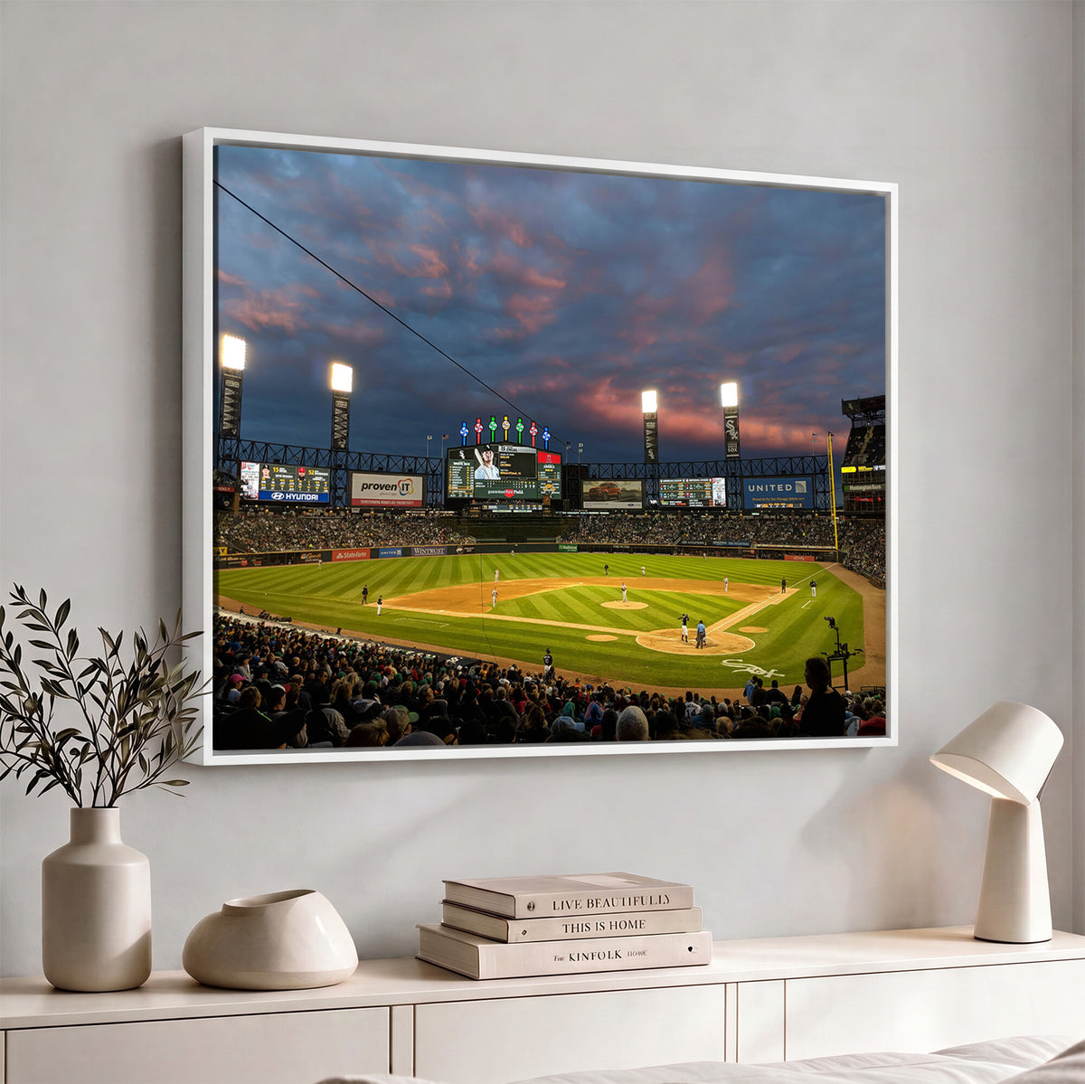 96063-MGV-CV-36X24 - Chicago White Sox Baseball Team Print Canvas, Guaranteed Rate Field, Framed and Ready to Hang
