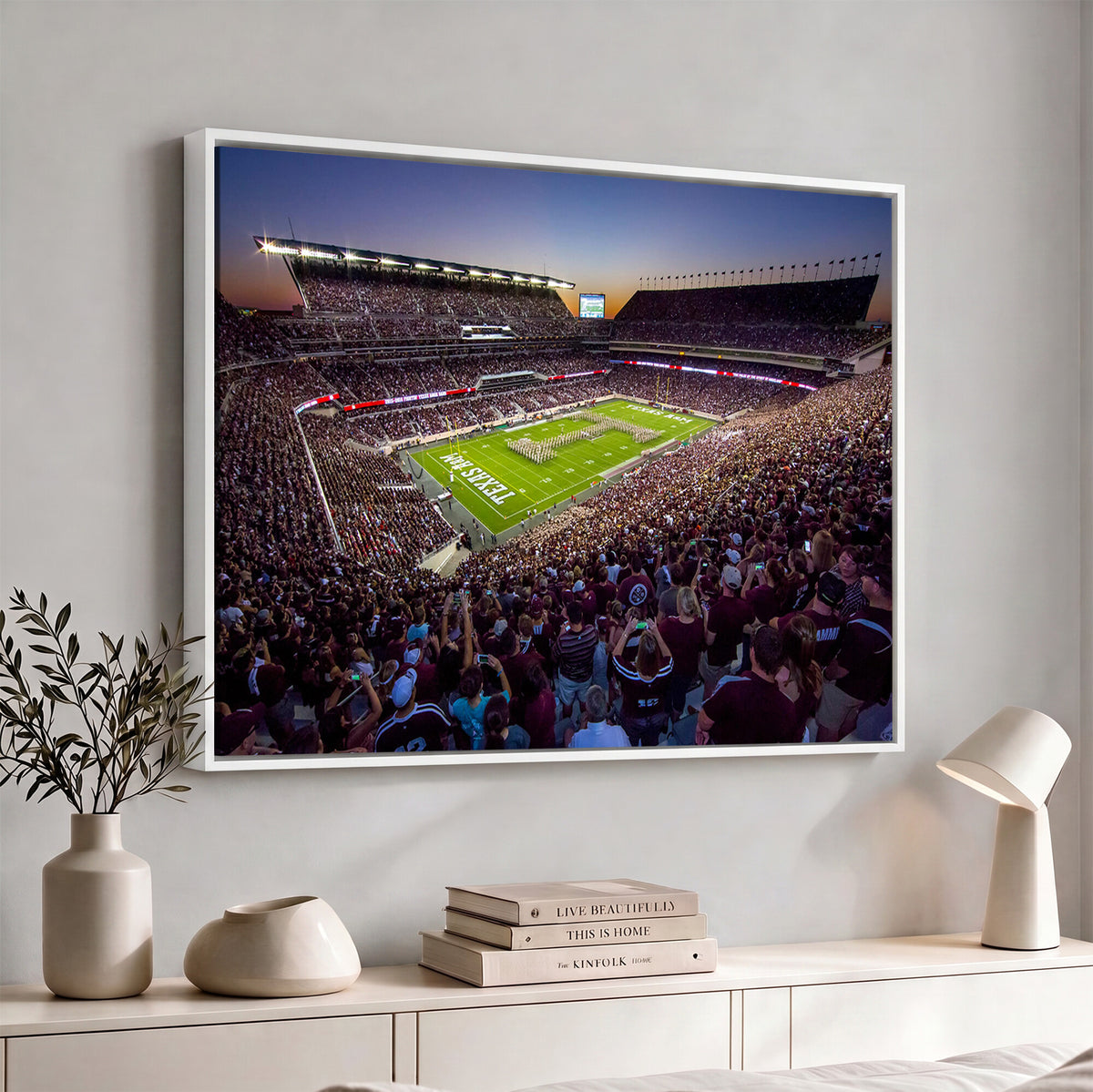 25148-MGV-CV-36X24 - Texas A&M University Aggies Football Team Print, College Station Kyle Field, Framed and Ready to Hang