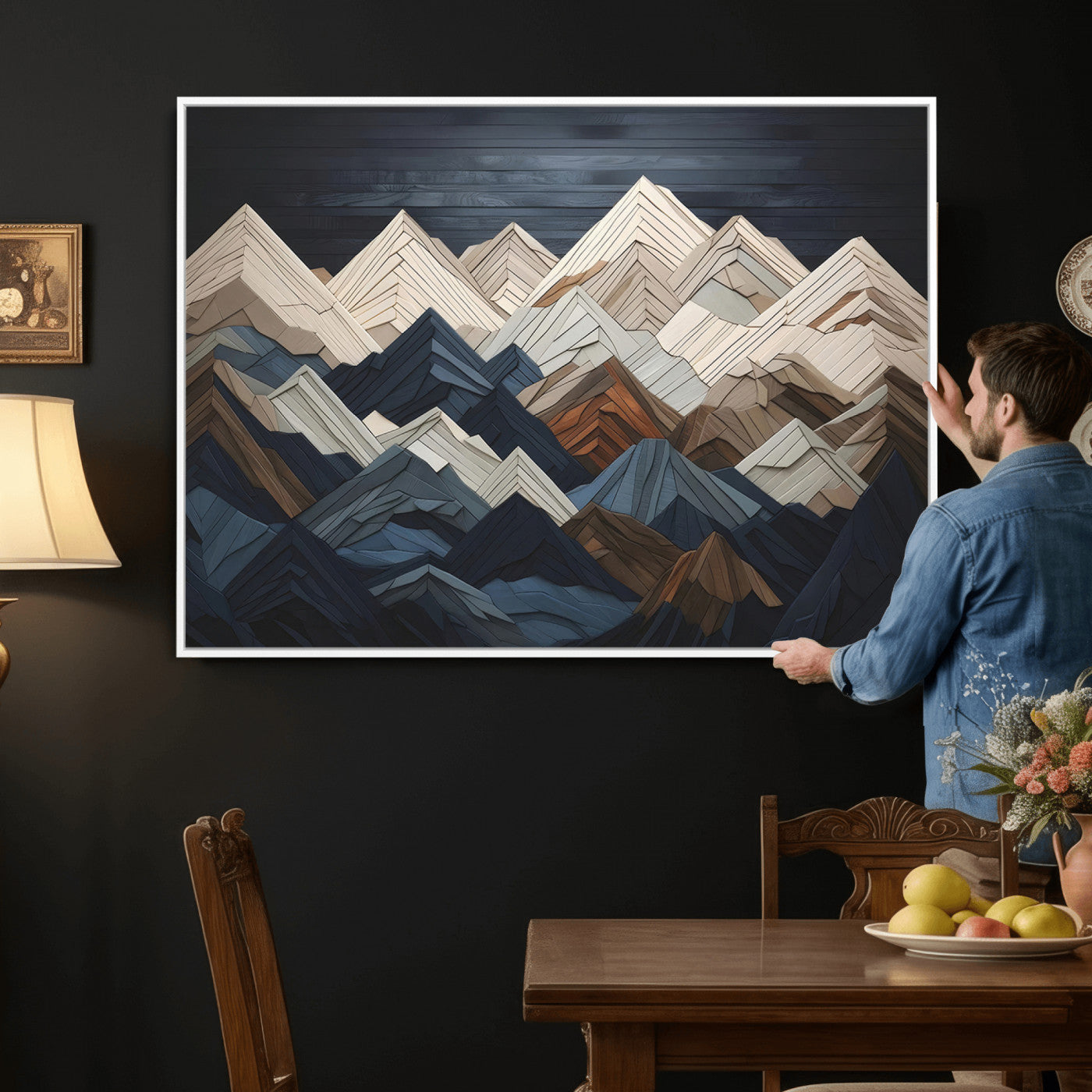 12896-MGV-CV-36X24 - Wood Mountain Wall Art | Mountain Canvas Print Wood Decor | Ready to Hang for Cabin Decor