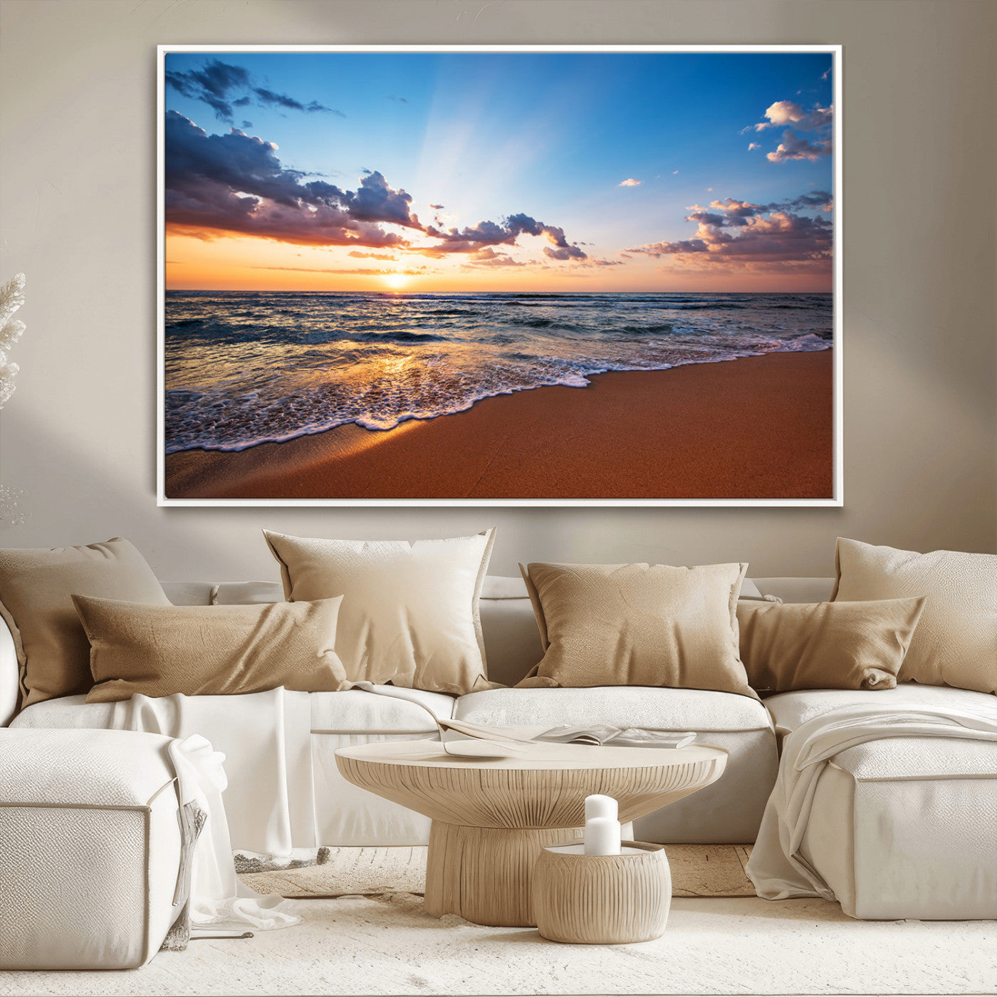 MGV-FC-36X24 - Golden Hour Beach Sunset Wall Art | Canvas Print | Ready to Hang | Coastal Wall Art for Living Room