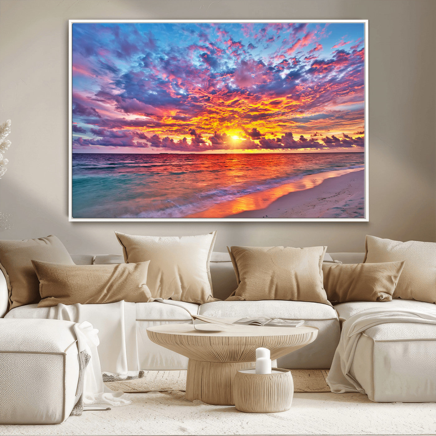 MGV-FC-36X24 - Vibrant Sunset Beach Wall Art - Ocean Sunset Canvas Print | Coastal Wall Art Decor Stunning Sunset