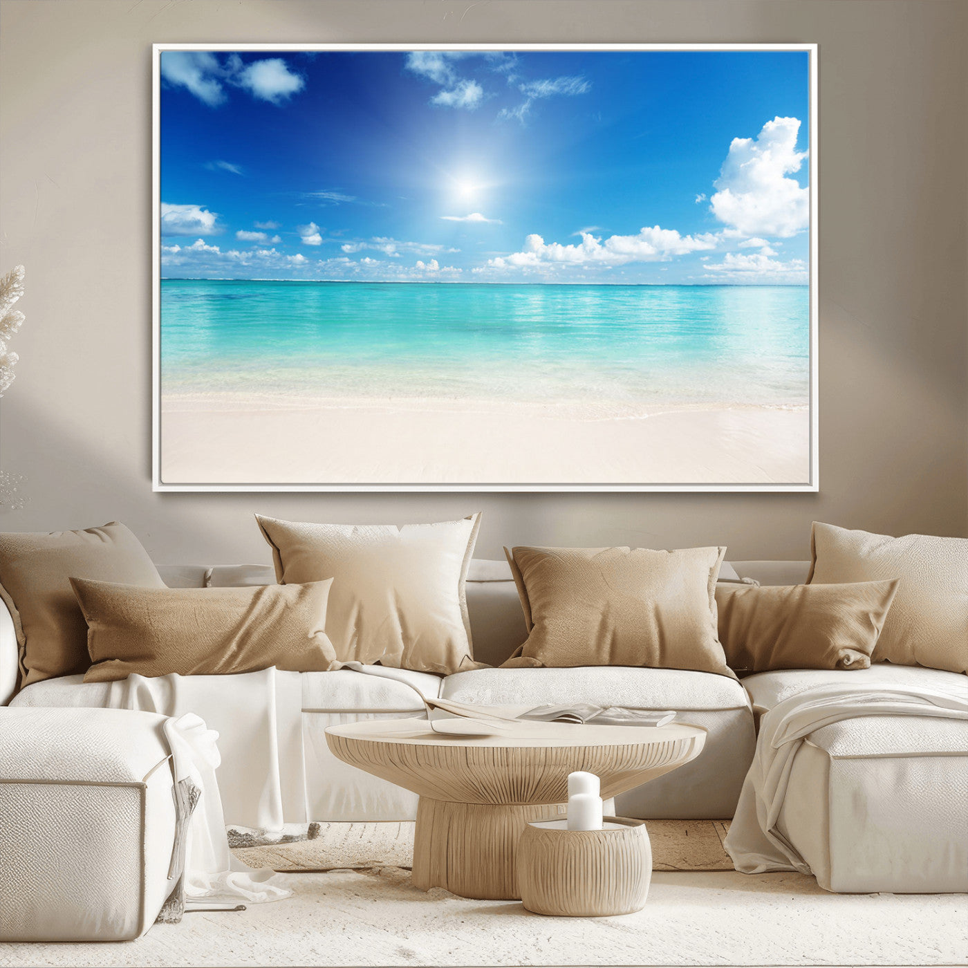 MGV-FC-36X24 - Blue Ocean Wall Art Canvas Print - Tranquil Ocean Paradise Triptych Wall Art - Ready to Hang Beach