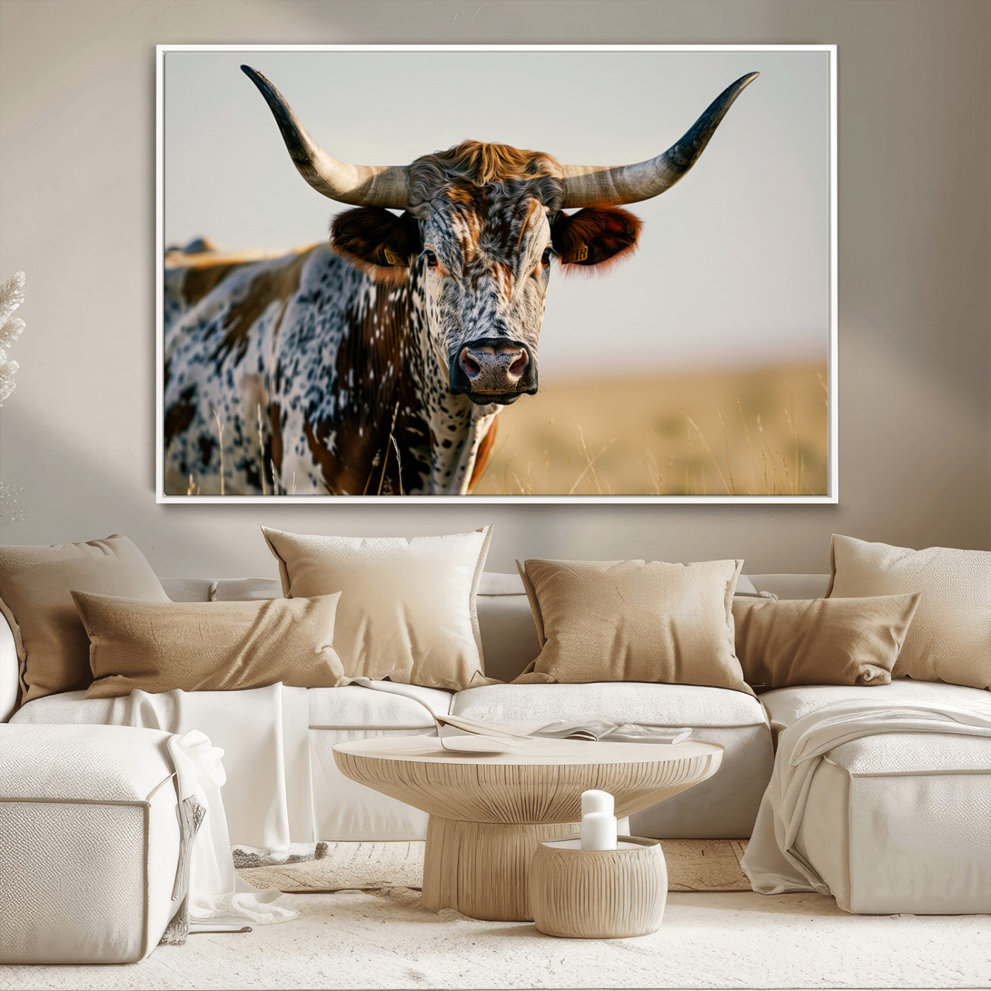 MGV-FC-36X24 - Texas Bull Longhorn Wall Art Canvas Print for Farm House Wall Decor, Farmhouse Wall Art Print