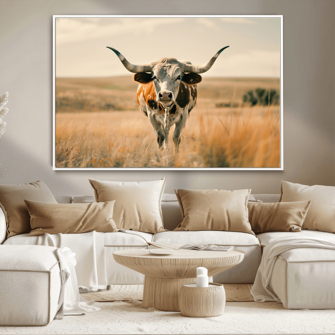 MGV-FC-36X24 - Texas Cow Wall Art Canvas Print for Farm House Wall Decor, Farmhouse Wall Art Print