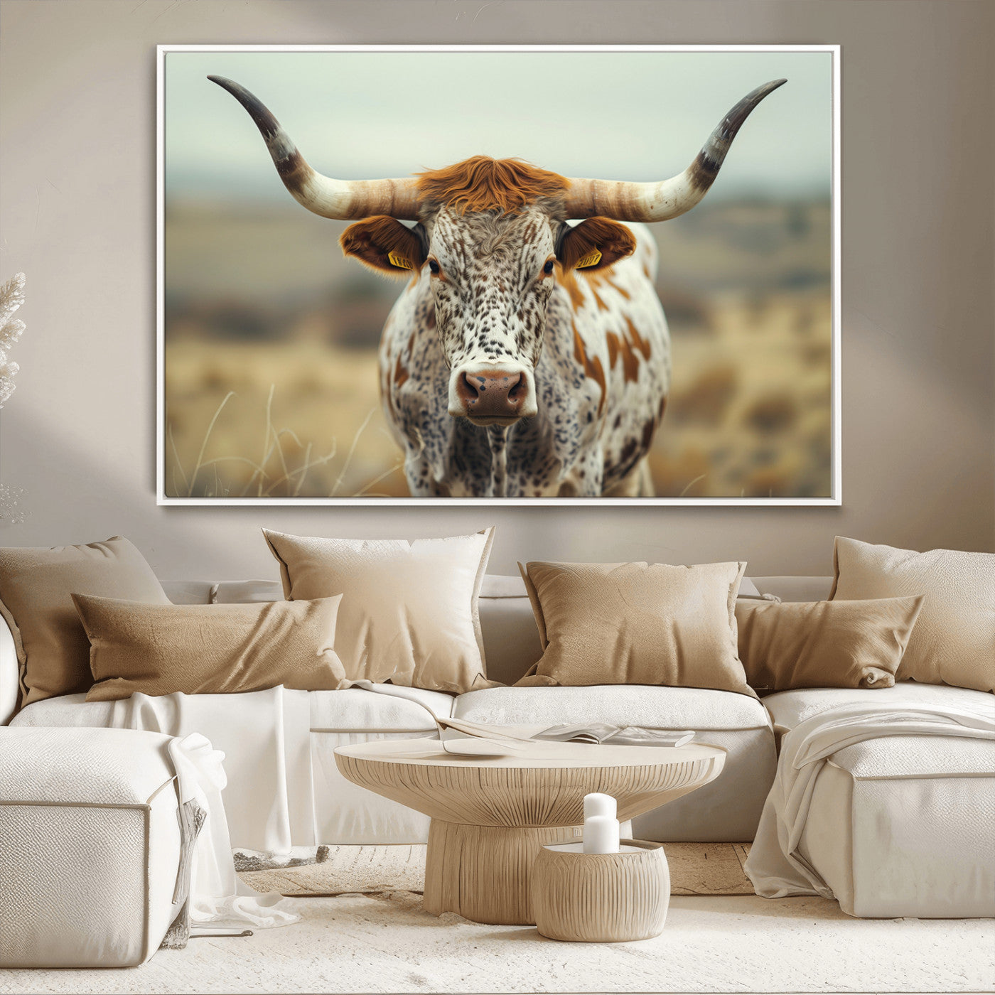 MGV-FC-36X24 - Texas Cow Longhorn Wall Art Canvas Print for Farm House Wall Decor, Farmhouse Wall Art Print