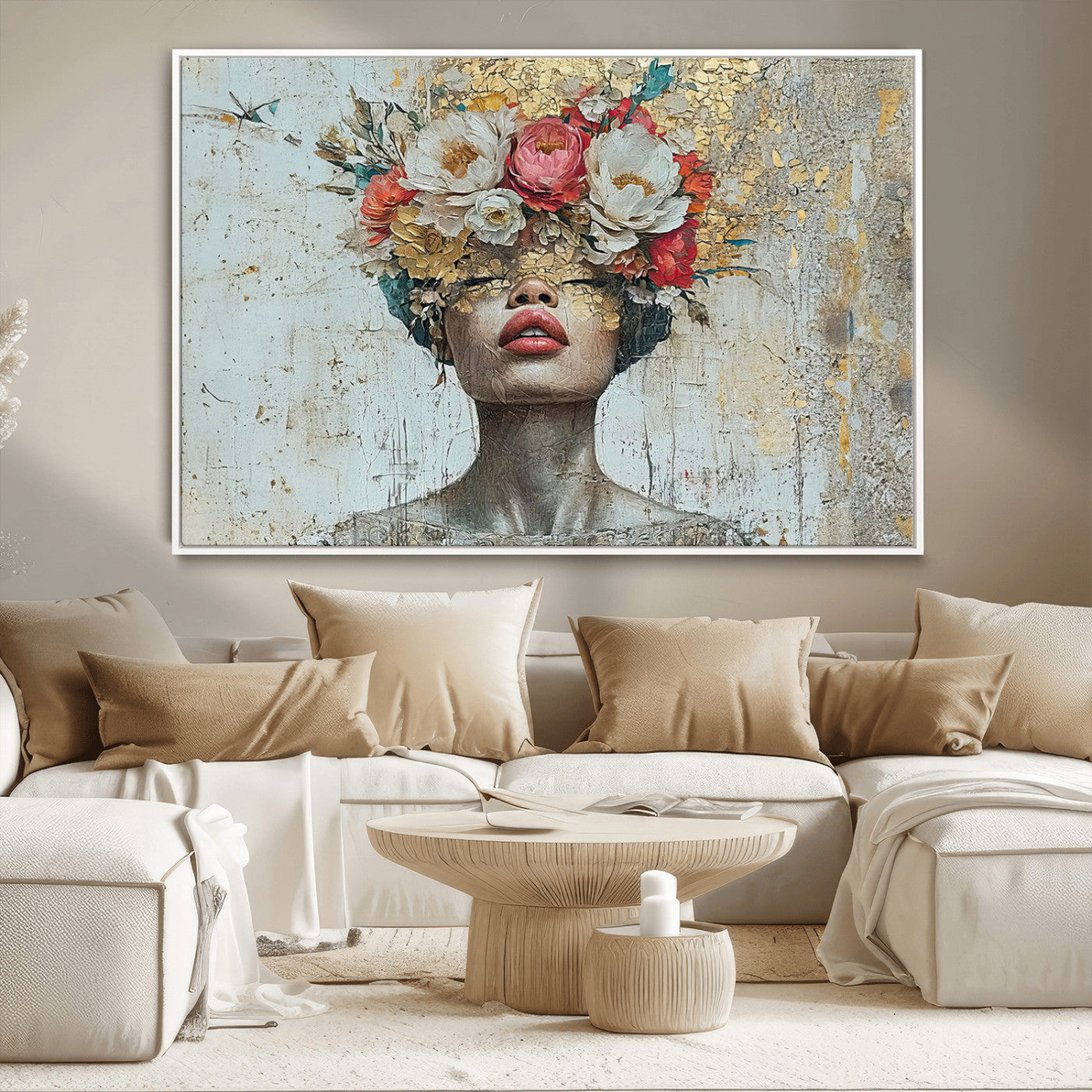 MGV-FC-36X24 - Golden Petal Wall Art Canvas Print - Silhouette Woman Wall Art Canvas Print, Floral Woman Portrait