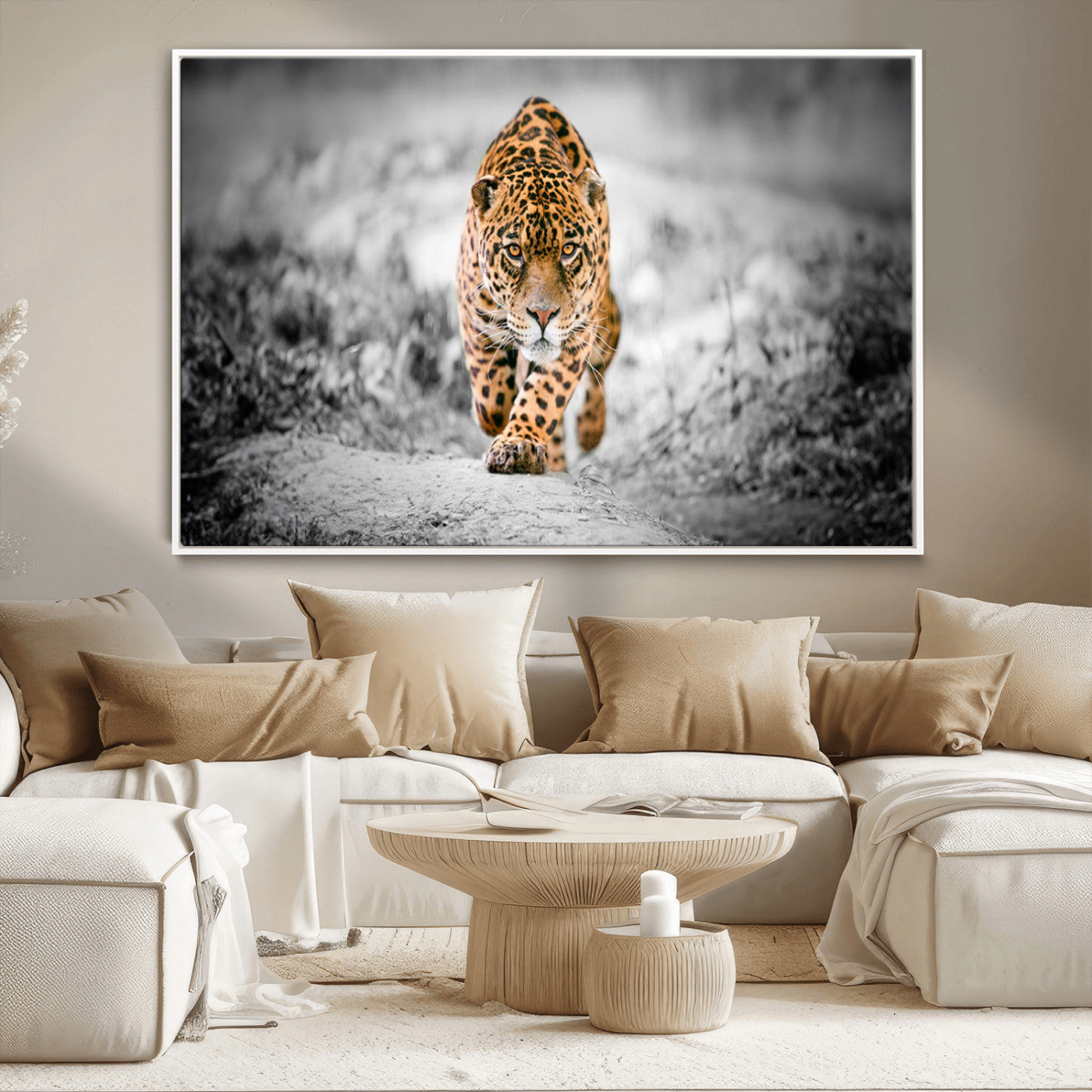 MGV-FC-36X24 - Jaguar Wall Art Canvas Print - Majestic Big Cat in Focused Pursuit - Ready to Hang