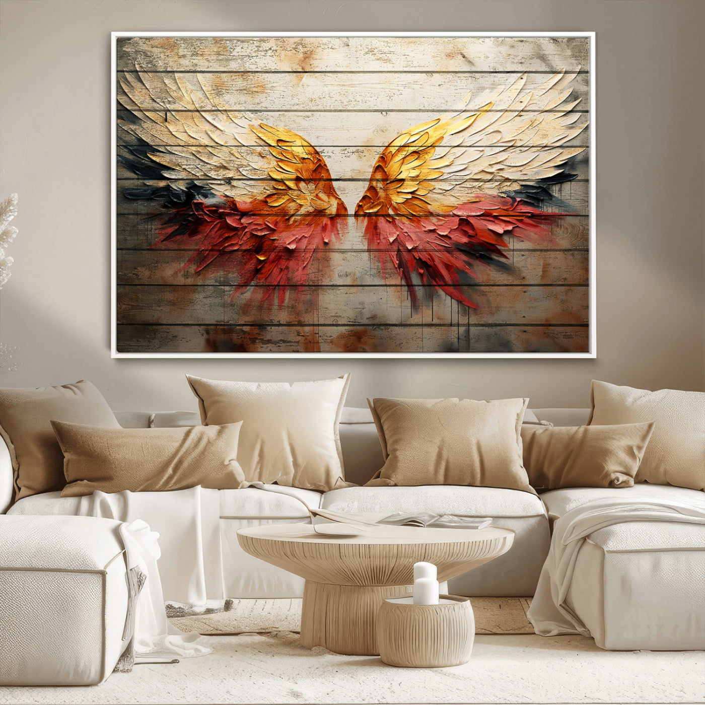 MGV-FC-36X24 - Abstract Angel Wings Canvas Wall Art – Framed and Ready to Hang Modern Angelic Wings Decor for