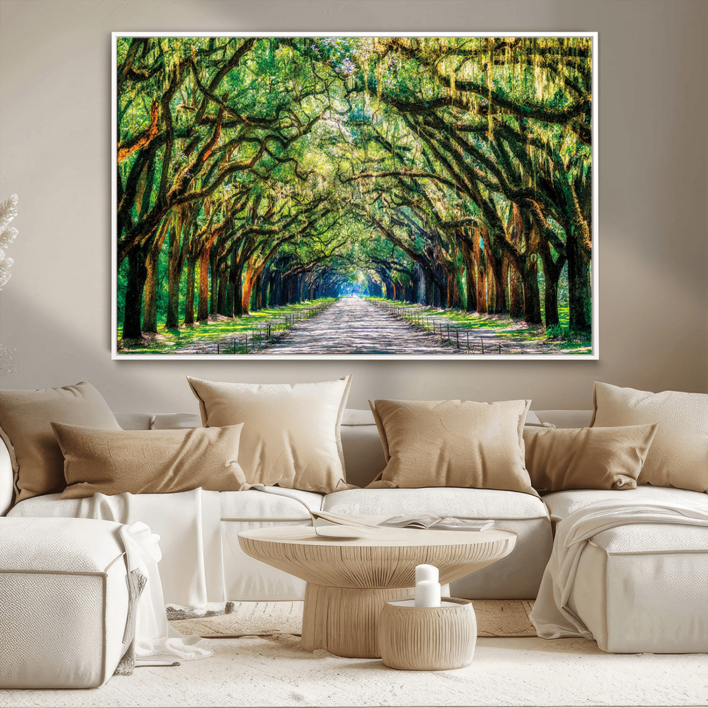 MGV-FC-36X24 - Serene Tree Tunnel Wall Art Canvas Print – Pathway Under Canopy of Lush Green Trees, Nature-Inspired