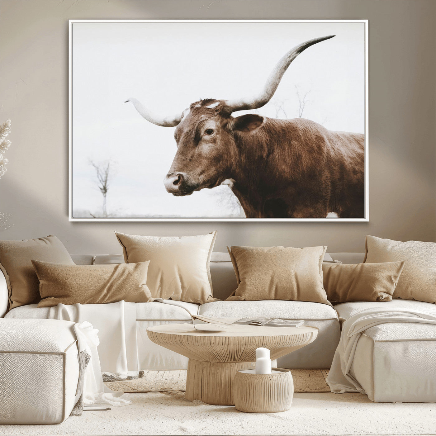 MGV-FC-36X24 - Rustic Bull Wall Art Canvas Print – Modern Longhorn Farmhouse Animal Decor – Abstract Farm Cow