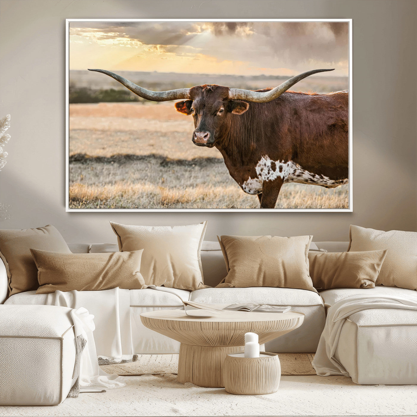 MGV-FC-36X24 - Texas Longhorn Wall Art Canvas Print, Rustic Ranch Decor, Majestic Western Longhorn Cattle