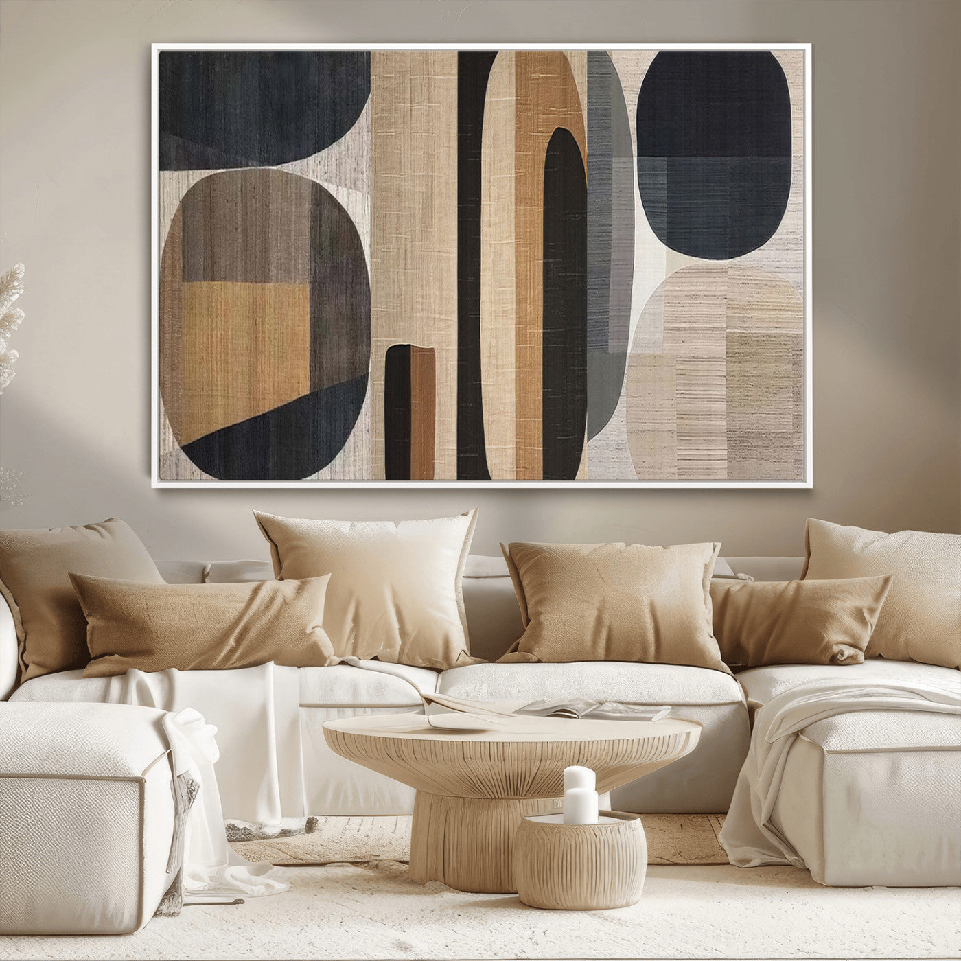 MGV-FC-36X24 - Abstract Minimalist Canvas Wall Art - Neutral Geometric Modern Boho Decor, Minimalist Brown Wabi
