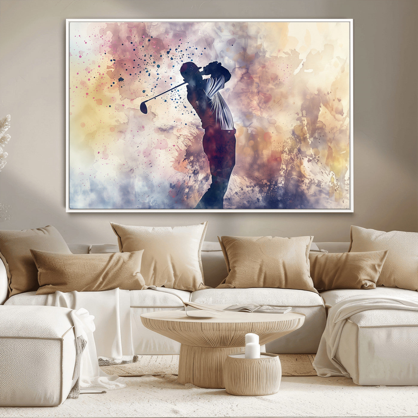 MGV-FC-36X24 - Abstract Watercolor Golf Player Wall Art Canvas Print