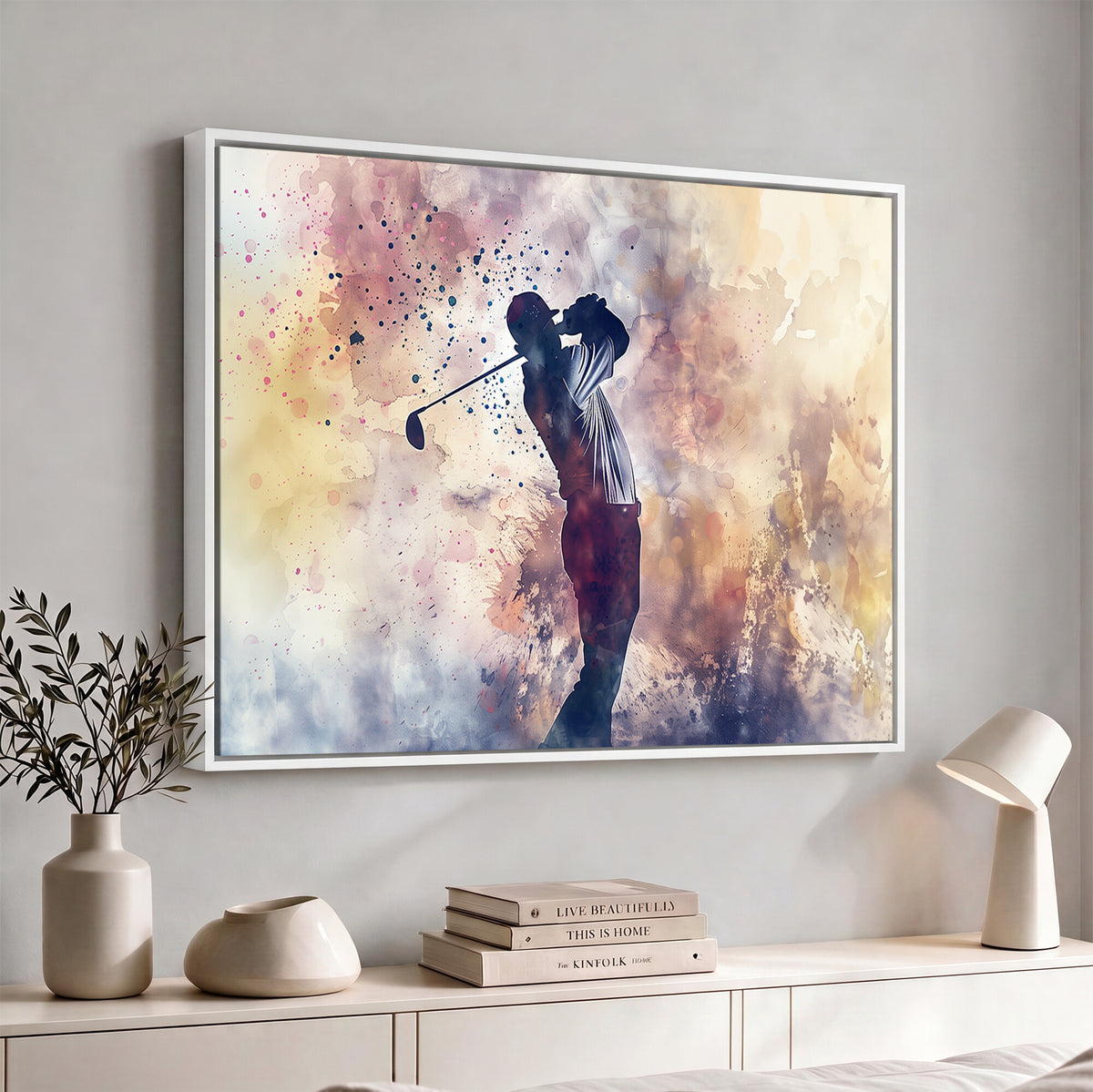 10848-MGV-CV-36X24 - Abstract Watercolor Golf Player Wall Art Canvas Print