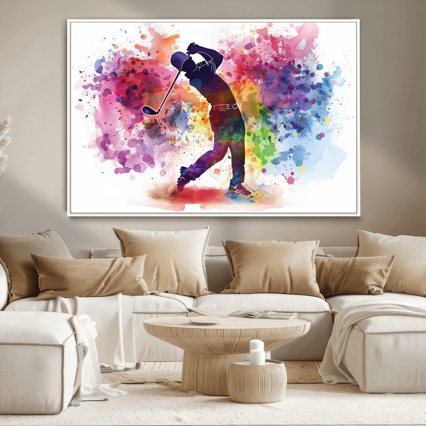 MGV-FC-36X24 - Colorful Golfer Swing Wall Art Canvas Print - Ready to Hang, Framed Sports Decor