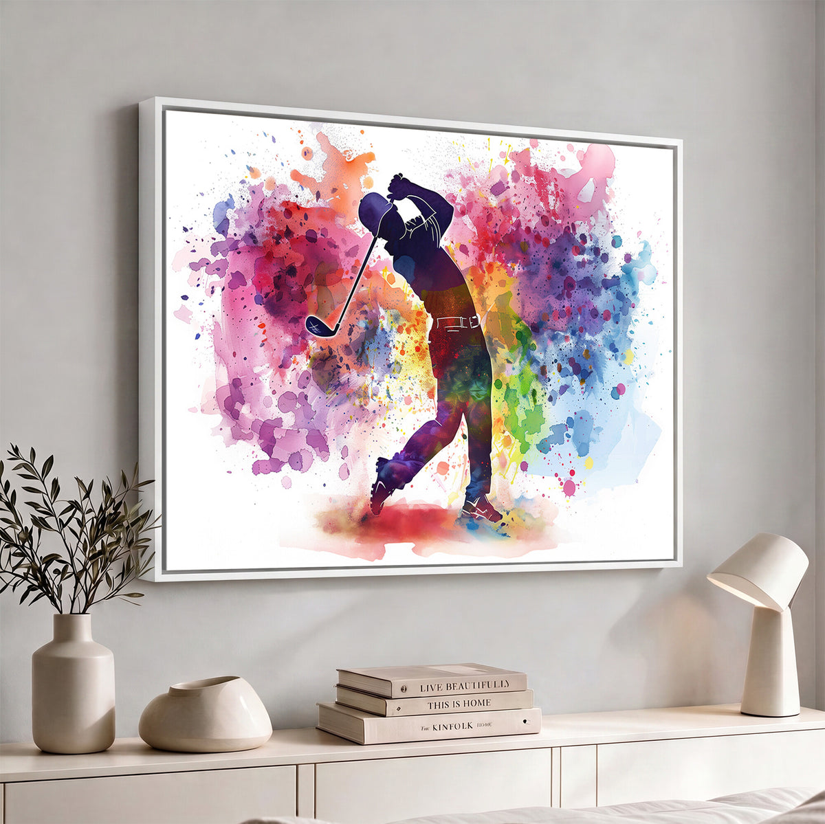 66537-MGV-CV-36X24 - Colorful Golfer Swing Wall Art Canvas Print, Ready to Hang