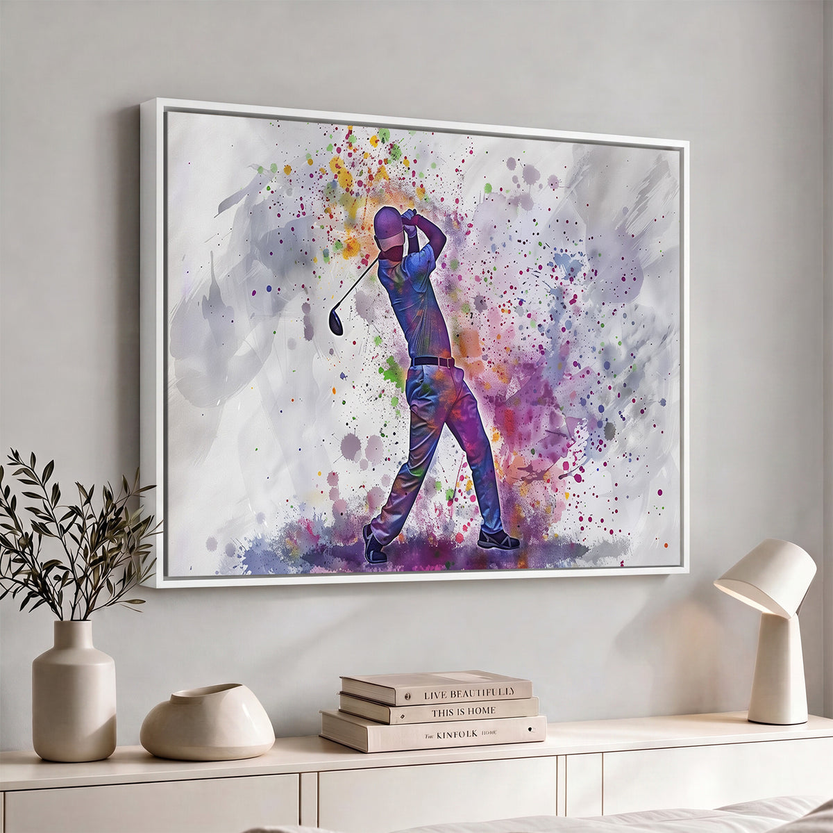 60116-MGV-CV-36X24 - Watercolor Golf Swing Wall Art Canvas Print, Vibrant, Framed and Ready to Hang