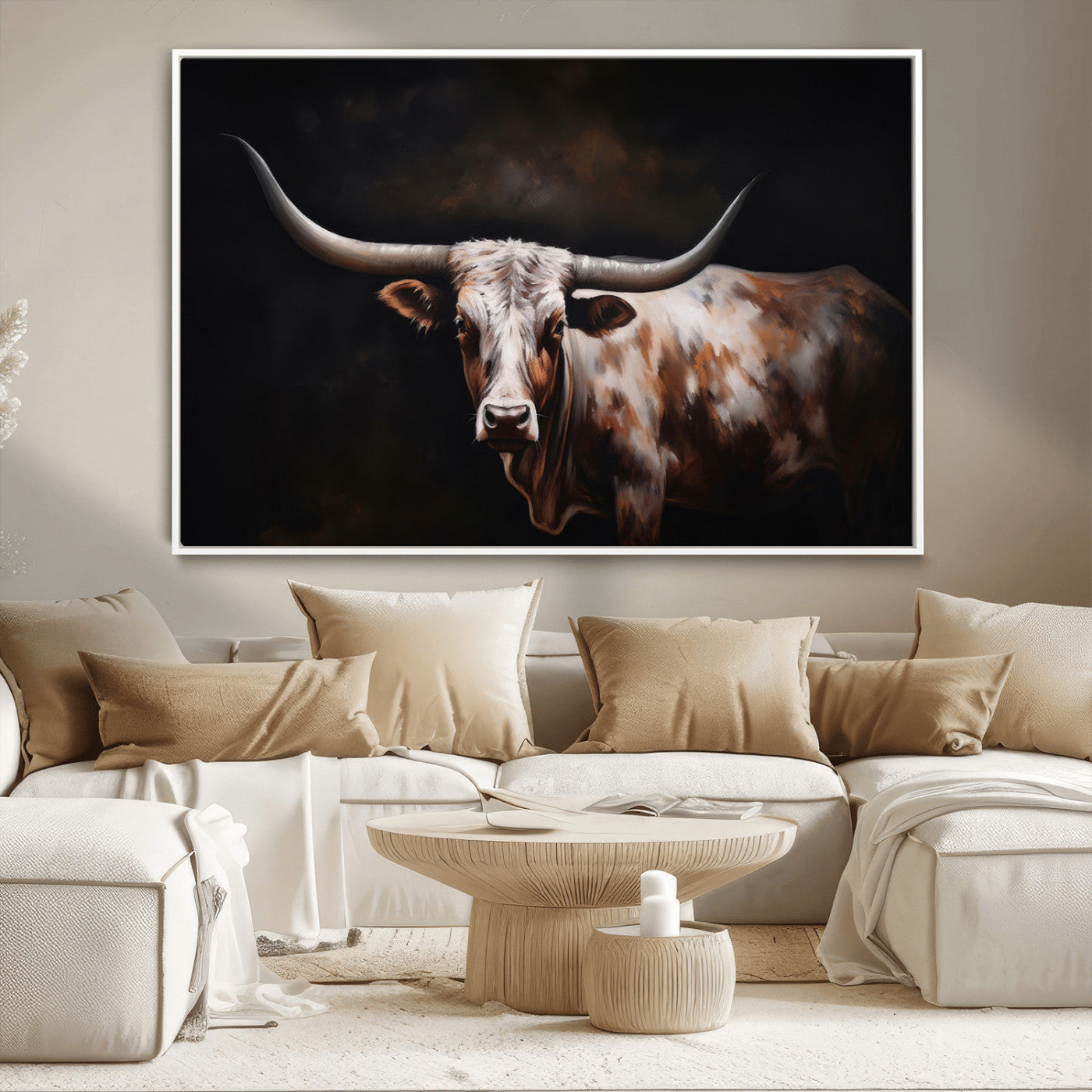 82543-MGV-CV-36X24-Texas Longhorn Wall Art Canvas Print | Western Ranch Decor | Bold Rustic Cattle Artwork | Ready to