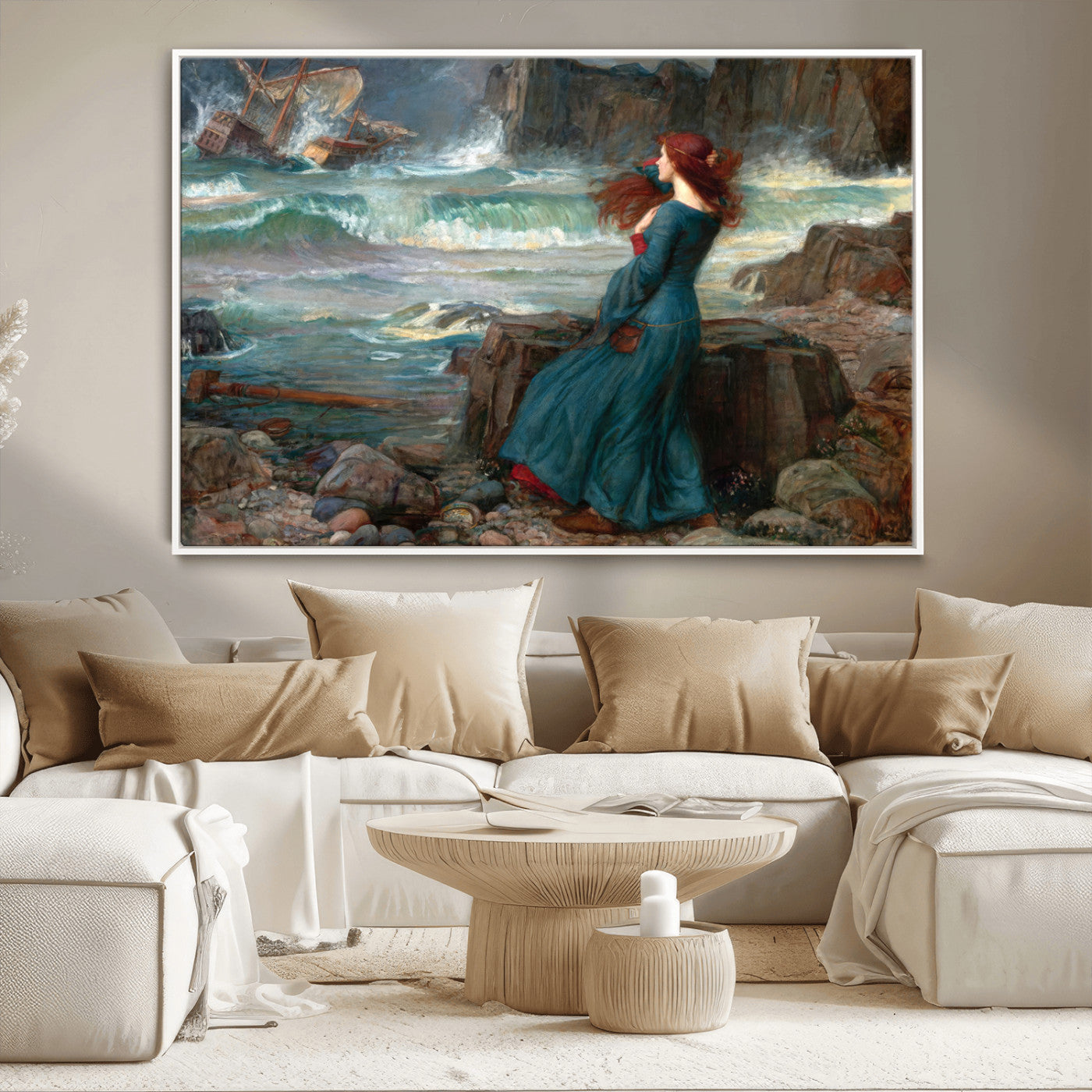-Miranda by the Shore Wall Art Canvas Print – Tempest Scene Ocean Storm – Ready to Hang