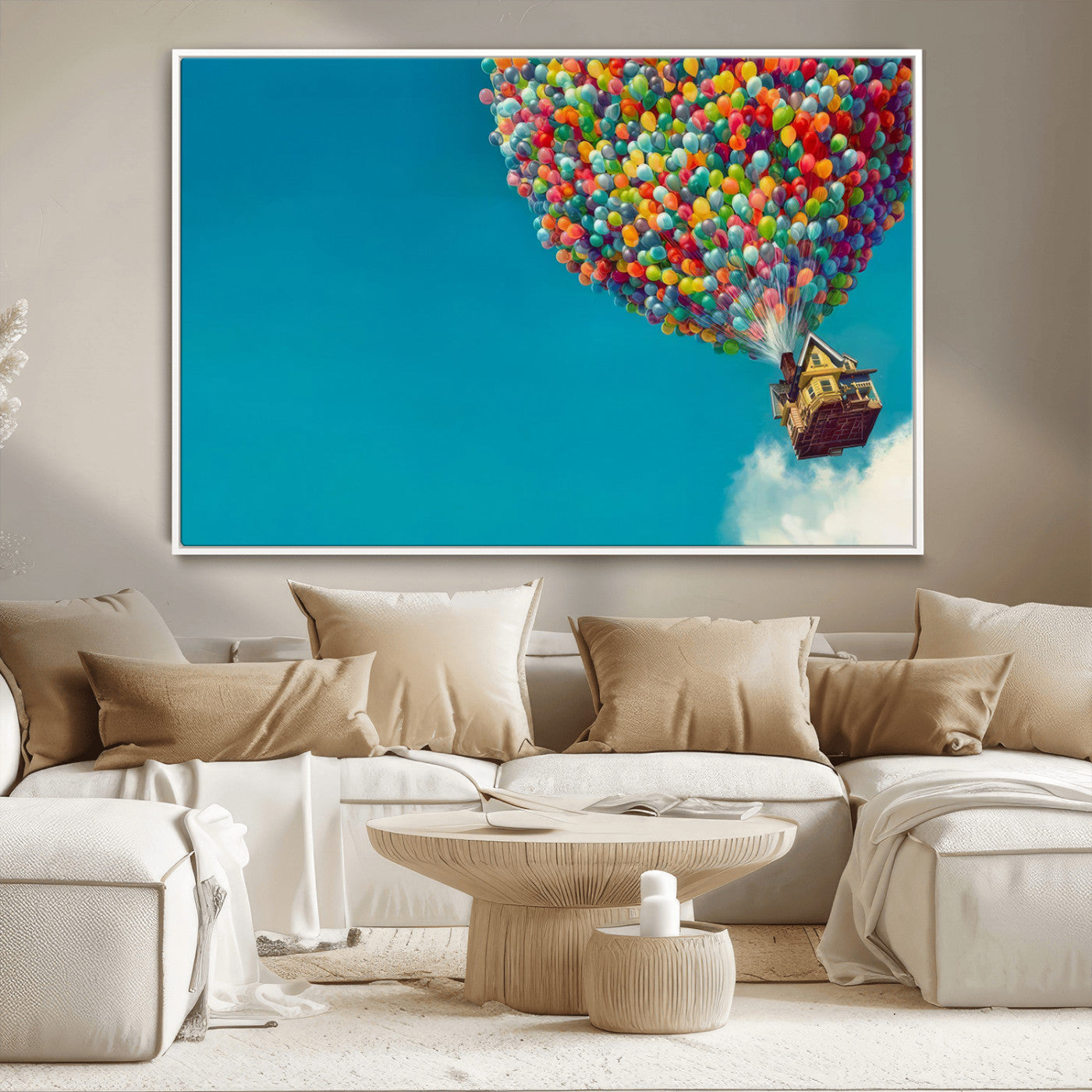 MGV-FC-36X24 - Carl Fredricksen, Up Movie Wall Art, Colorful Balloon House Art | Whimsical Wall Decor for Living