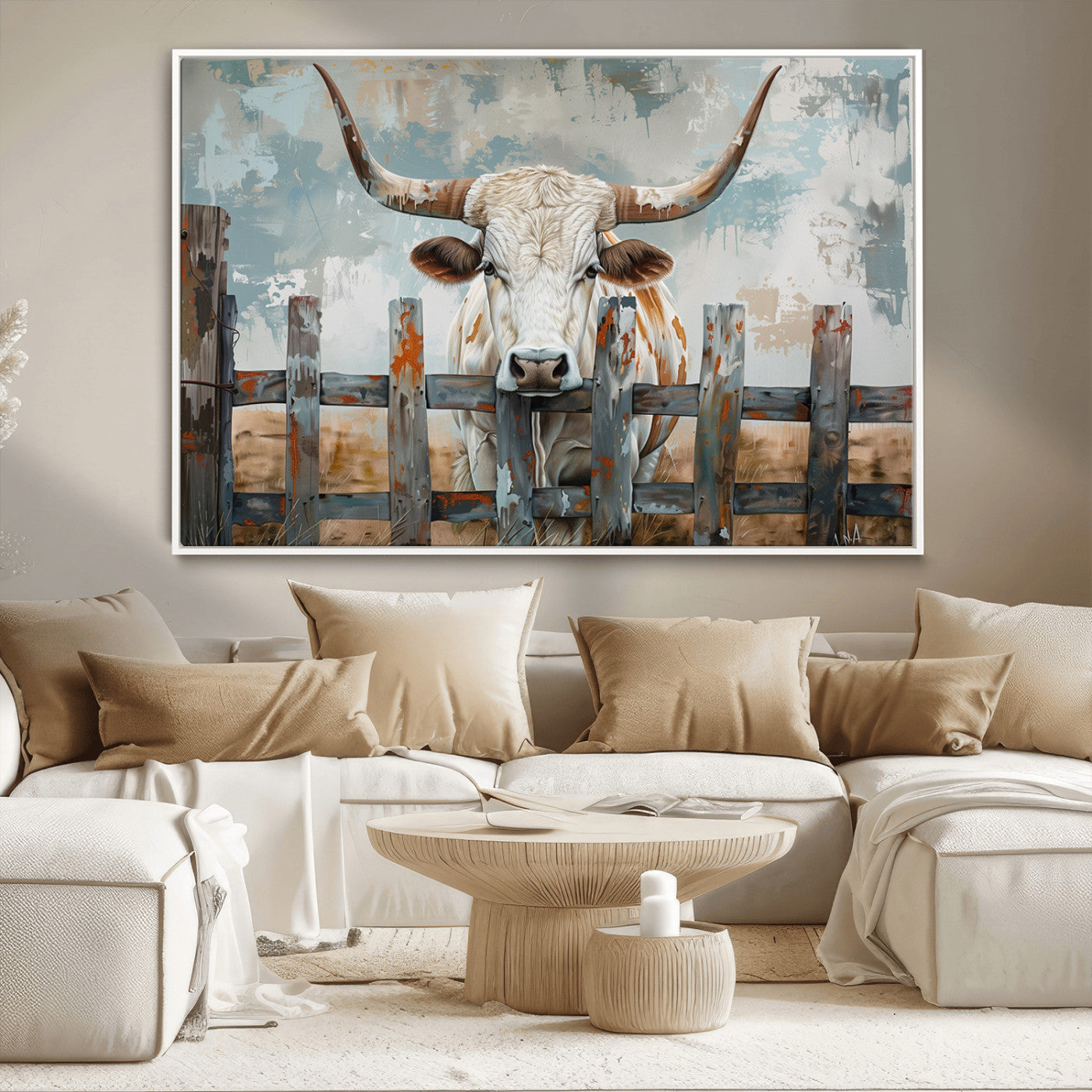 MGV-FC-36X24 - Vintage Cow Wall Art Canvas Print for Farmhouse Wall Decor Theme, Cattle Wall Art Print