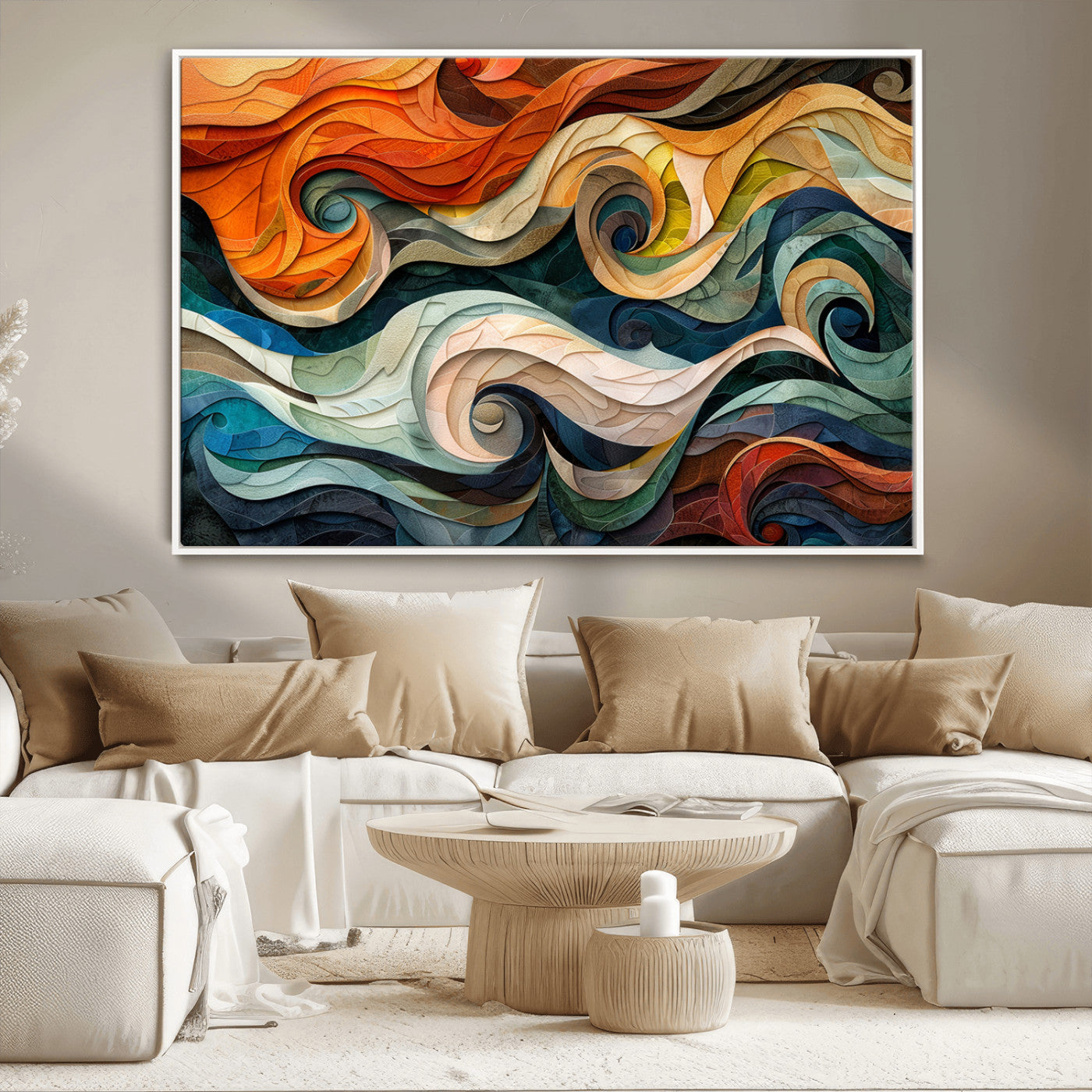 MGV-FC-36X24 - Abstract Wave Wall Art | Ready to Hang Framed Canvas Print | Vibrant Home Decor for Modern Spaces