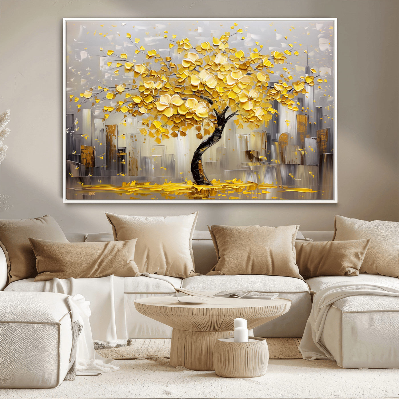 -Golden Tree Canvas Print | Abstract Wall Art for Modern Homes | Ready to Hang Framed Artwork