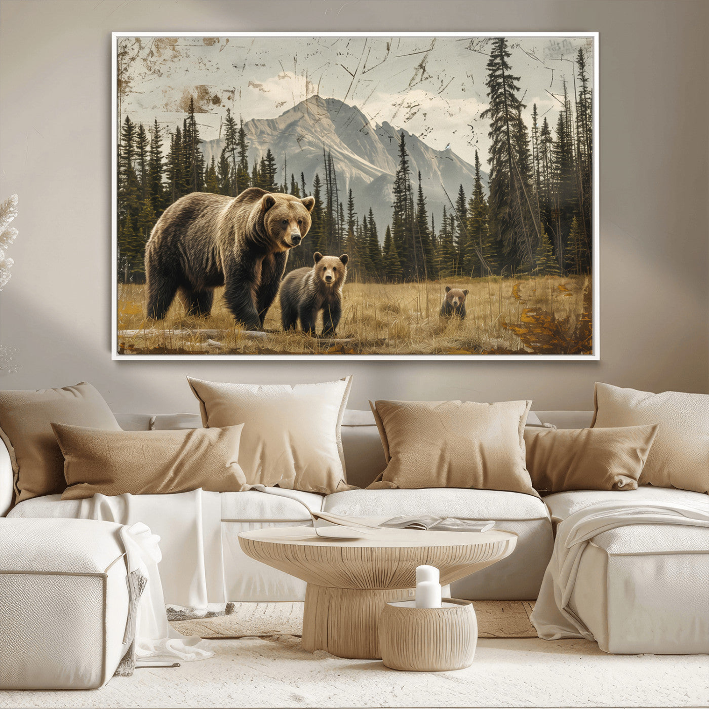 MGV-FC-36X24 - Rustic Grizzly 399 Bear Family Wall Art Canvas Print