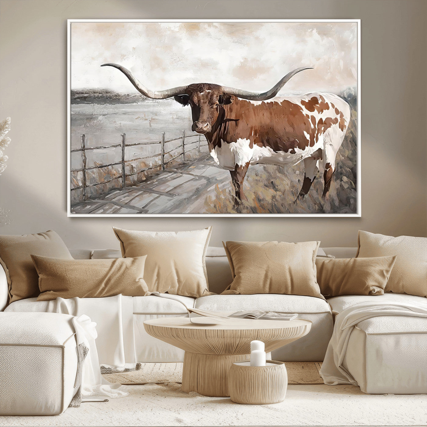 57340-MGV-CV-36X24-Vintage Texas Cow Wall Art Canvas Print, Rustic Longhorn Wall Art | Canvas Print for Farmhouse Decor