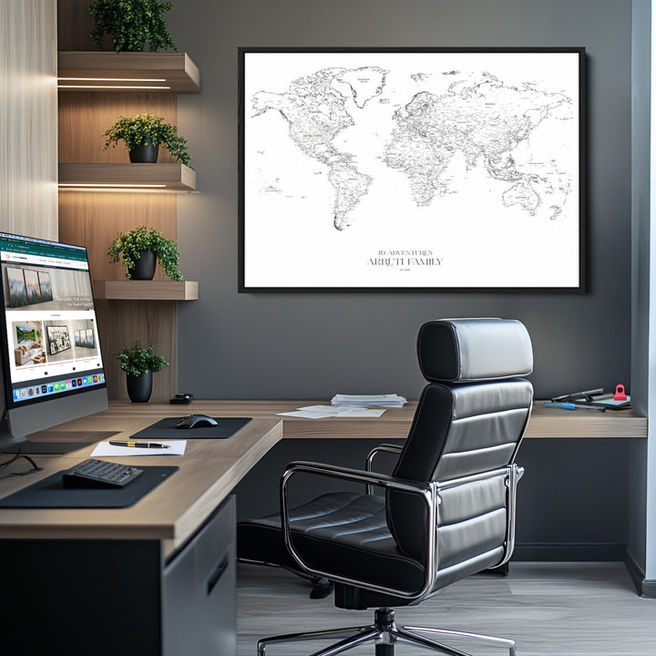 Personalized World Map Wall Art Canvas Print - Custom Push Pin Travel Map Canvas - Framed Map Print for Travel Lover Gift