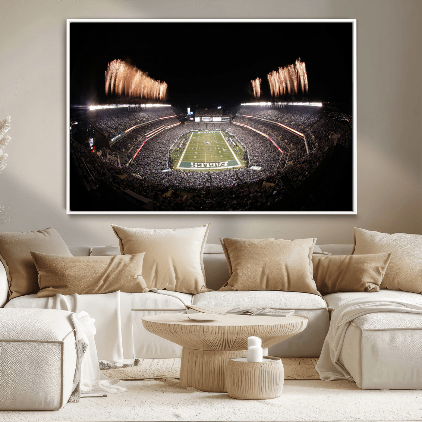 48893-MGV-CV-36X24-Eagles Field Stadium Wall Art - Lincoln Financial Field Fireworks Game Triple Canvas Wall Art -