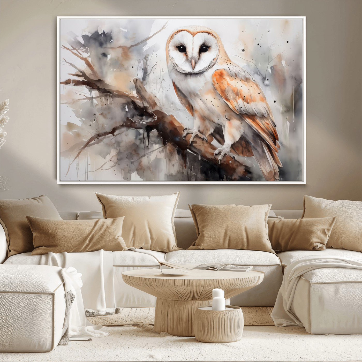 MGV-FC-36X24 - Barn Owl Wall Art | Watercolor Barn Owl Canvas Print | Perfect for Farmhouse Wall Decor | Ready to