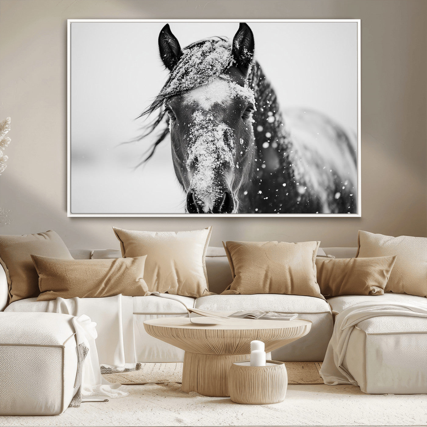 MGV-FC-36X24 - Western Wall Art | Black and White Winter Horse Wall Art | Ready to Hang and Framed | Farmhouse and