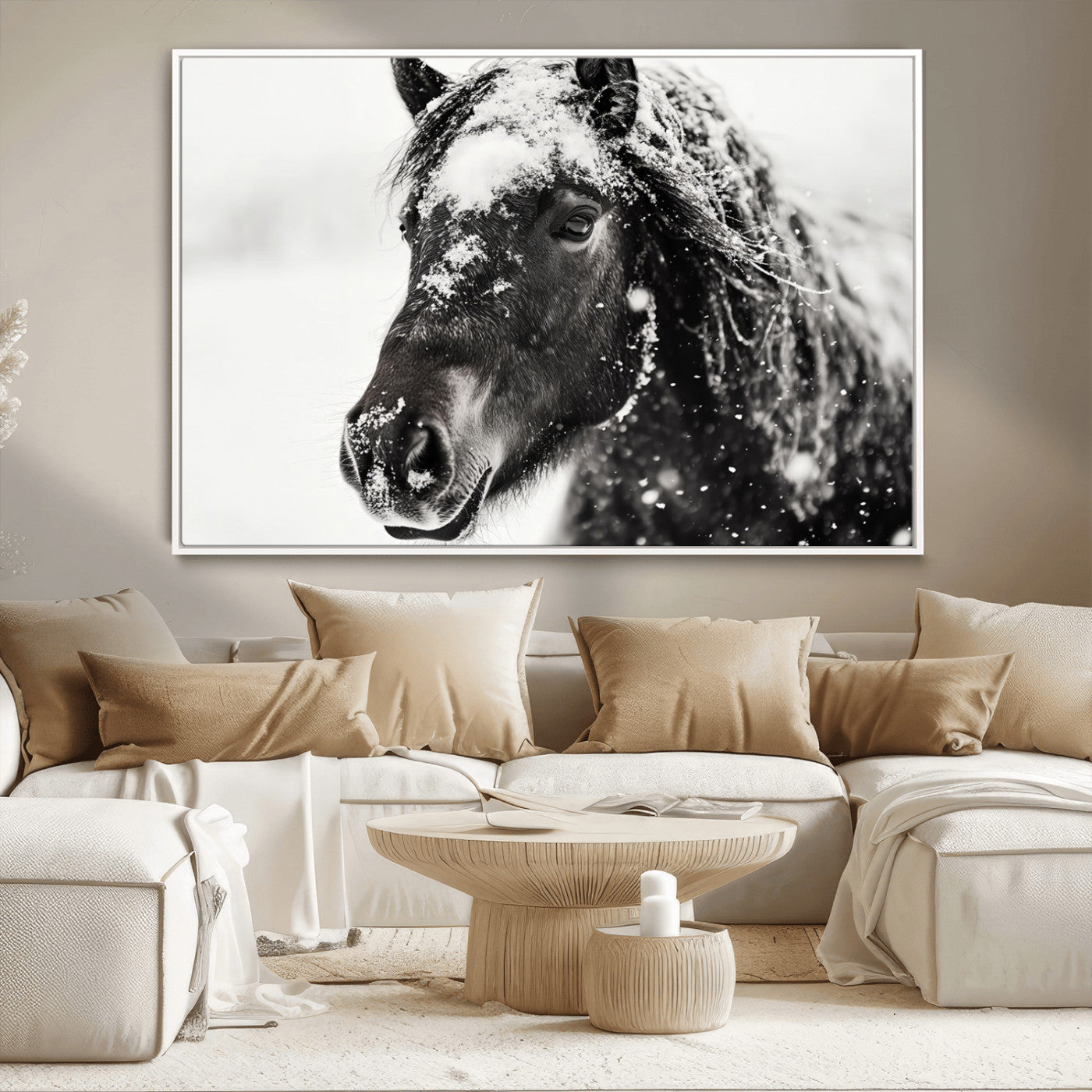 MGV-FC-36X24 - Framed Black and White Horse Wall Art | Ready to Hang and Framed | Farmhouse and Western Wall Decor