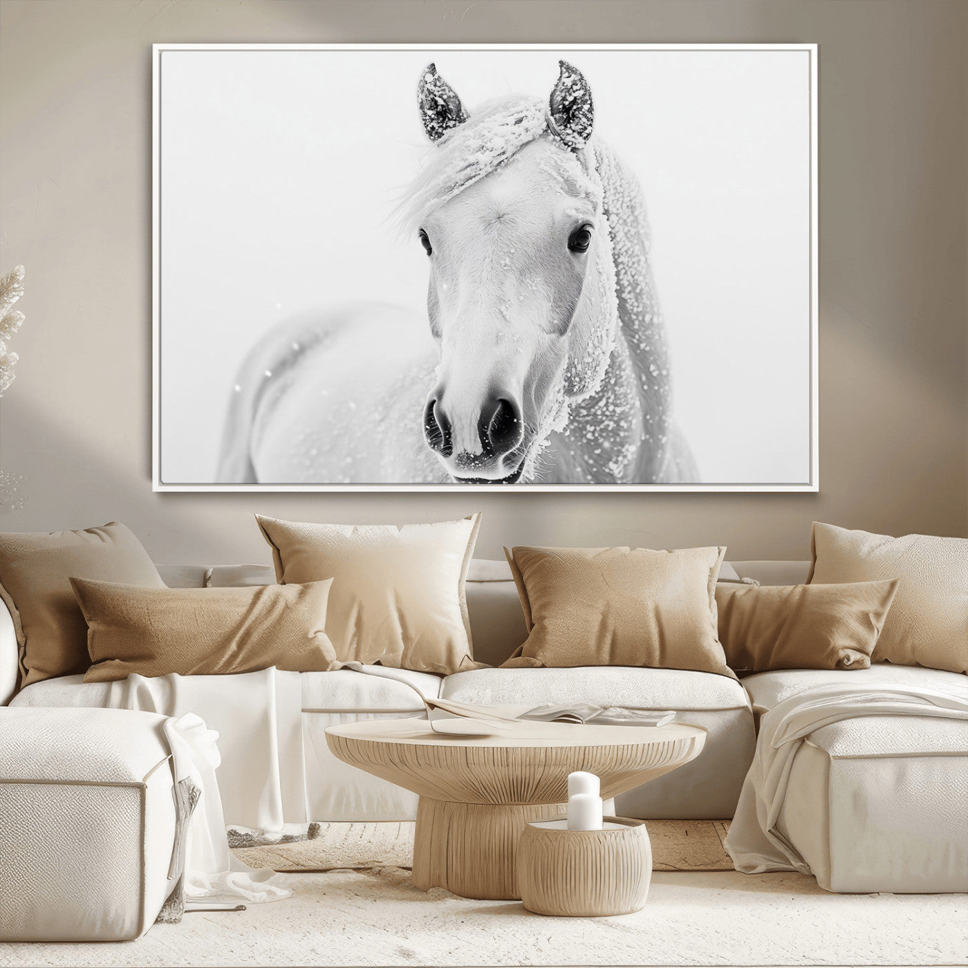 MGV-FC-36X24 - Majestic White Horse Wall Art | Ready to Hang and Framed | Farmhouse Wall Decor for Living Room