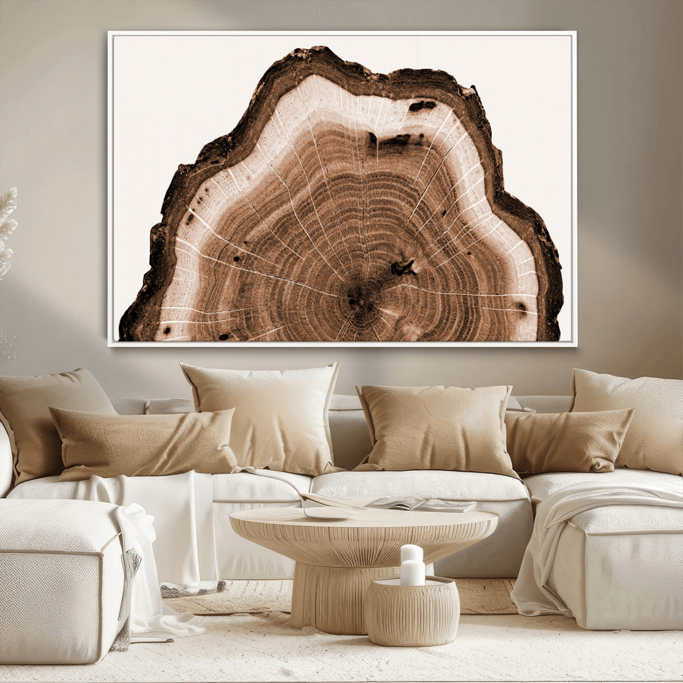 45195-MGV-CV-36X24-Rustic Wood Rings Wall Art | Nature-Inspired Tree Ring Canvas Print | Ready to Hang and Framed for