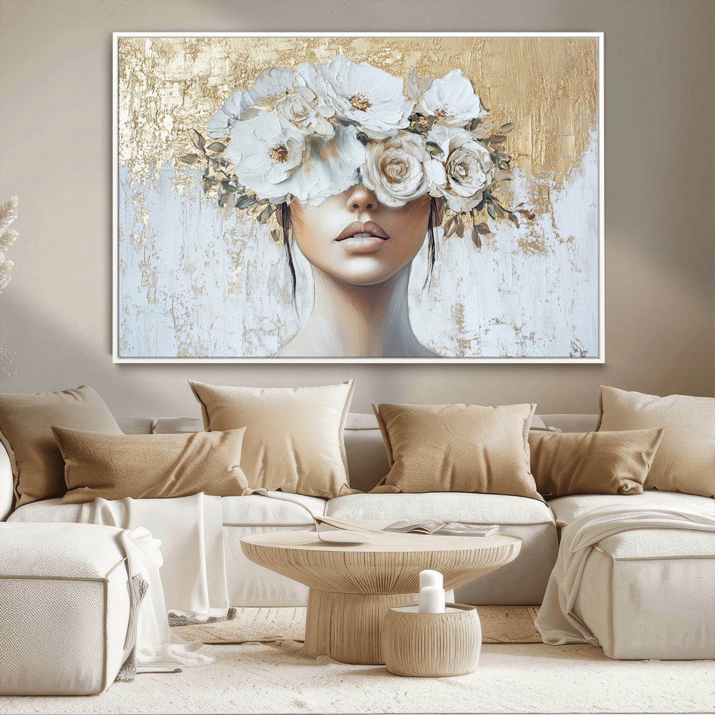 MGV-FC-36X24 - Golden Petal Wall Art - Canvas Print Flower Head Woman Painting Floral Woman Portrait Wall Decor,