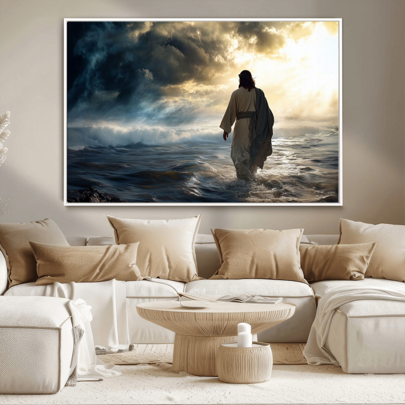 MGV-FC-36X24 - Jesus Walking on Water Wall Art | Canvas Print | Ready to Hang | Christian Home Decor | Spiritual