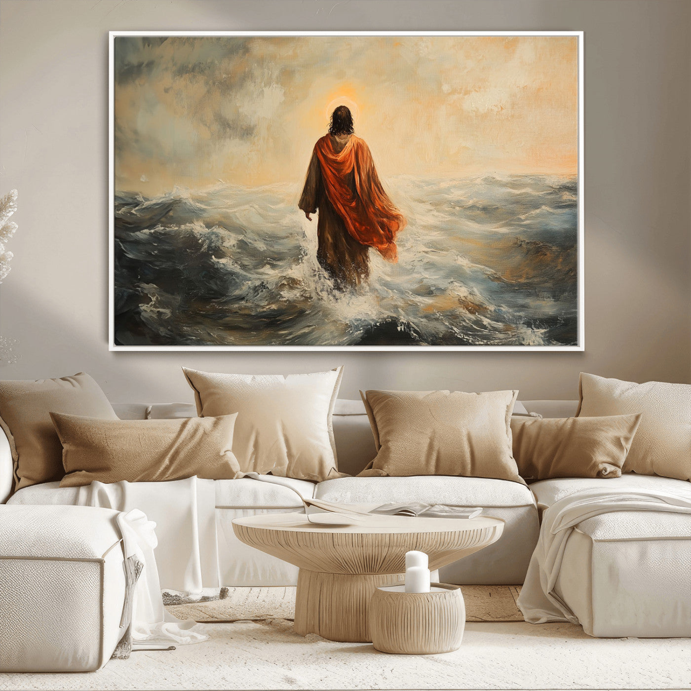 MGV-FC-36X24 - Jesus Walking on Water, Christian Wall Art, Jesus Christ Walking on Oil Painting Style Print