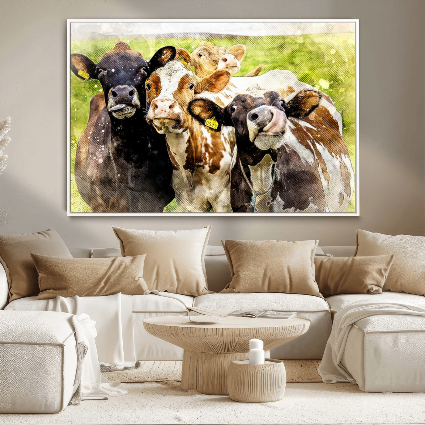 MGV-FC-36X24 - Curious Cows Farmhouse Wall Art | Ready to Hang and Framed Canvas Print | Rustic Farm Decor