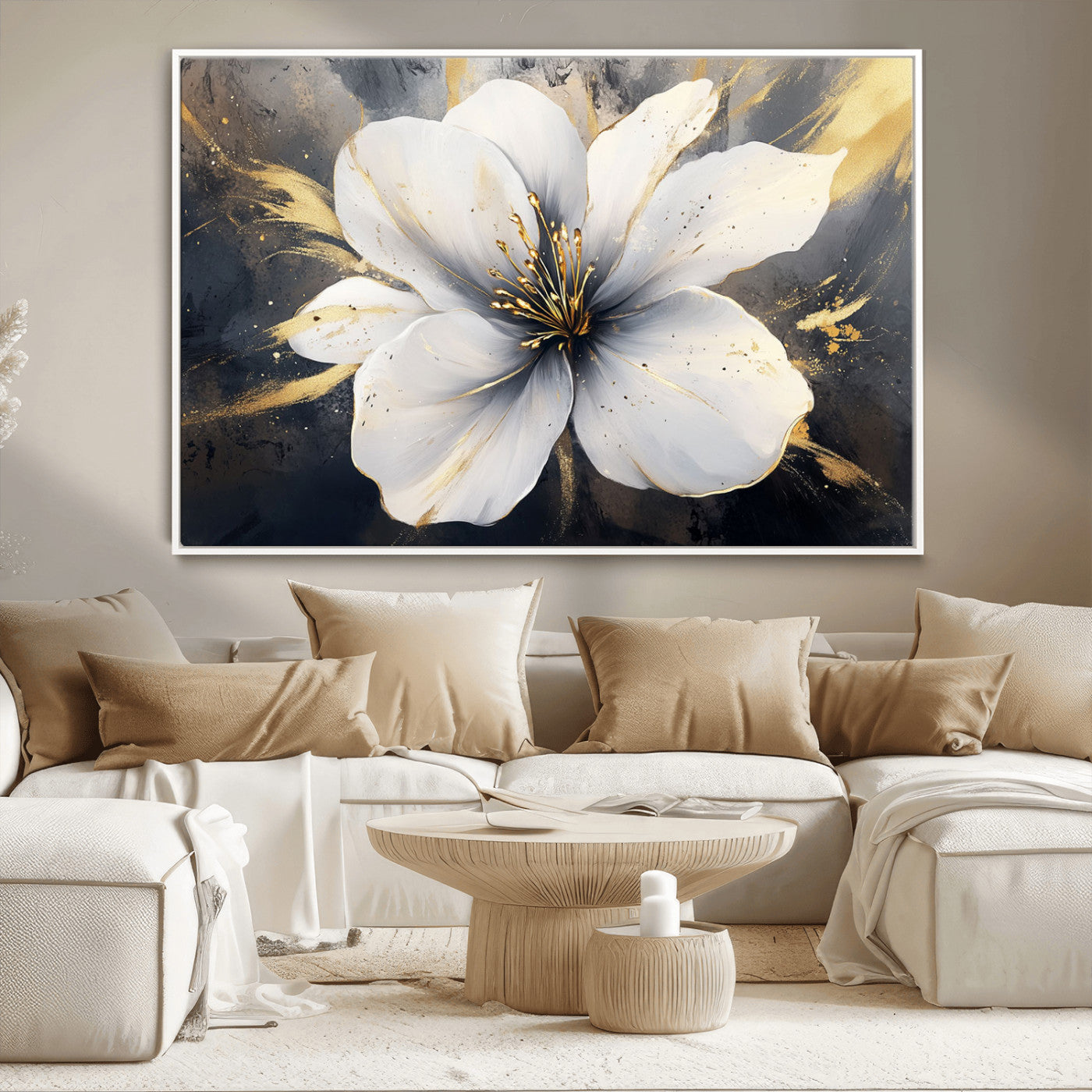 MGV-FC-36X24 - White Flower Wall Art Canvas Print | Ready to Hang | Abstract Floral Wall Decor | Elegant Bloom