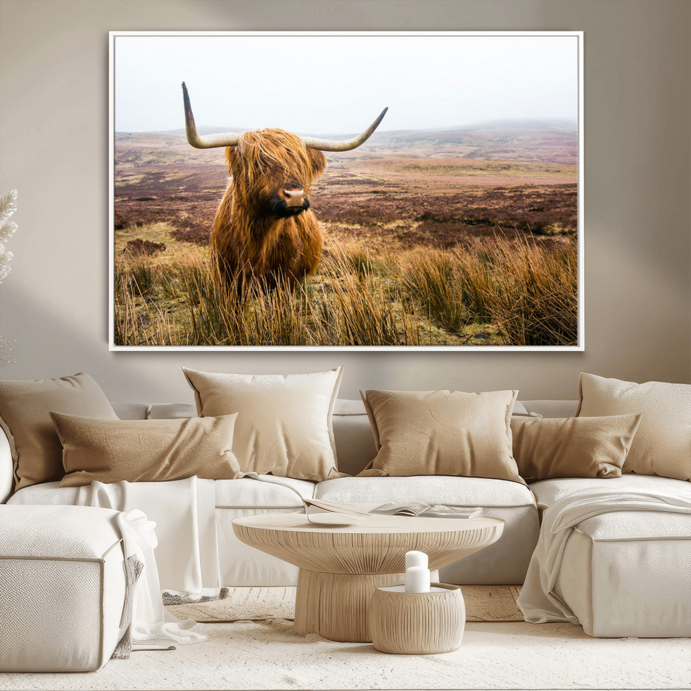 97274-MGV-CV-36X24-Scottish Highland Cow Canvas Wall Art – Rustic Farmhouse Charm with Highland Cattle – Ready to Hang
