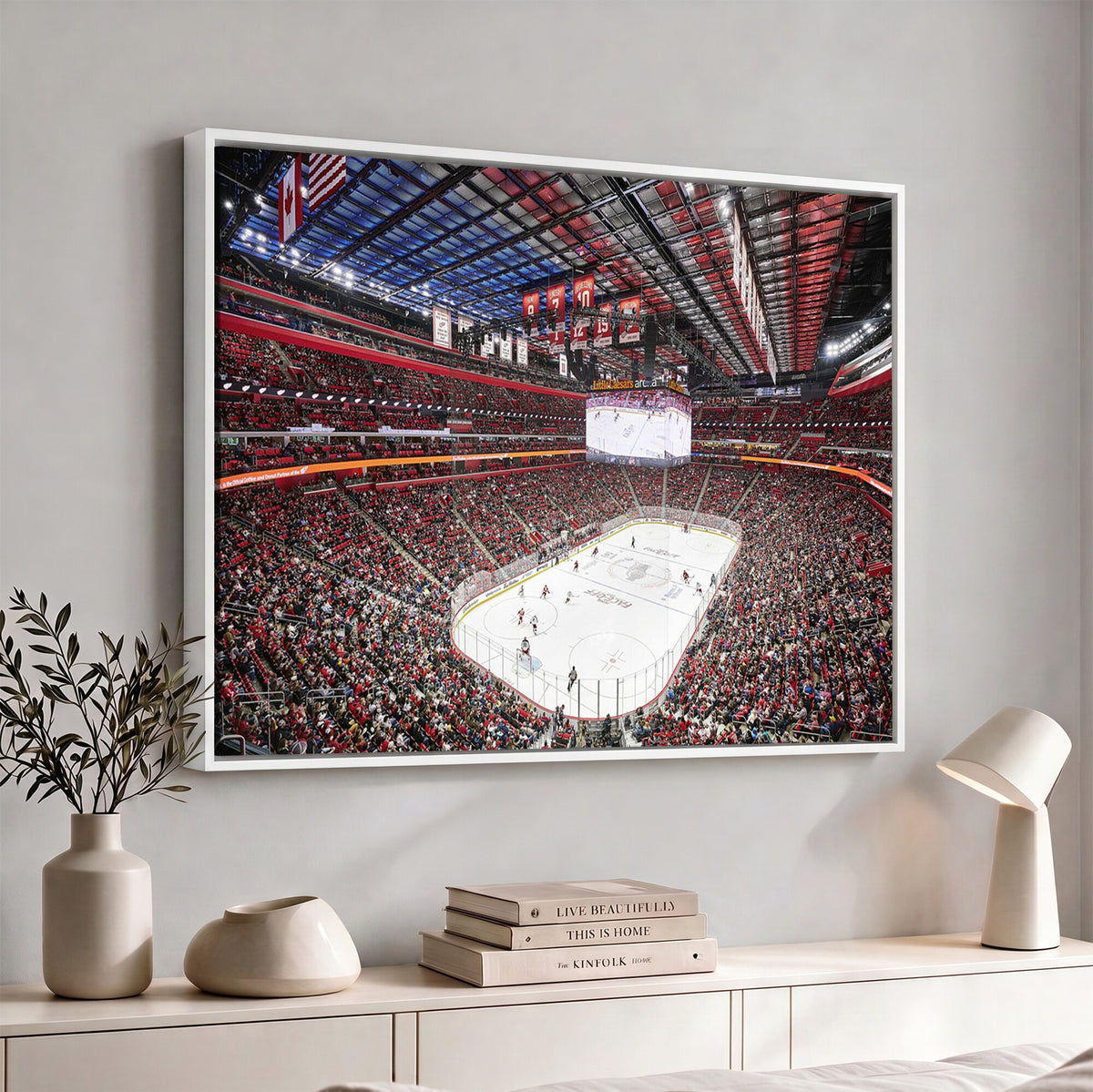 62263-MGV-CV-36X24 - Barton Malow Little Caesars Arena Detroit Wall Art Canvas Print - Detroit Hockey and Basketball