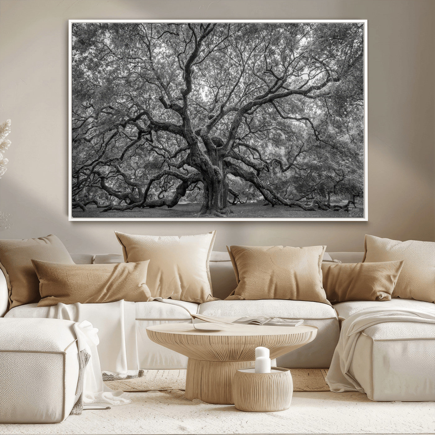 97240-MGV-CV-36X24-Majestic Angel Oak Tree Black and White Canvas Print – Multi Panel Wall Art, Giclée Print, Ready to